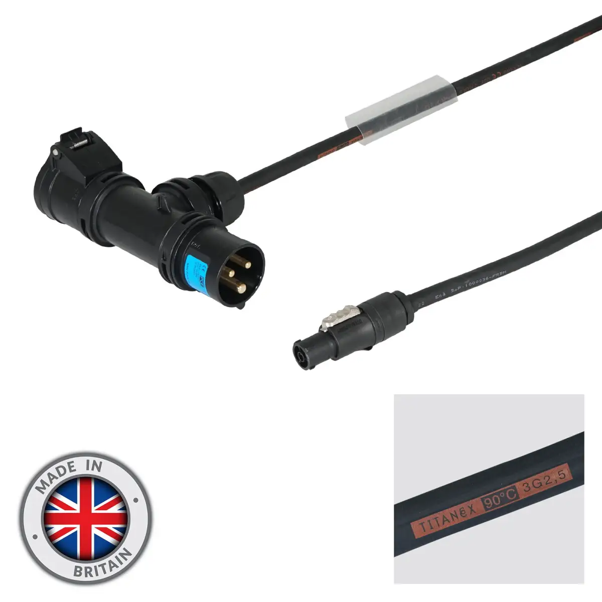 1m PCE 16A Black T-Connect to powerCON TRUE1 TOP Cable - CABL344