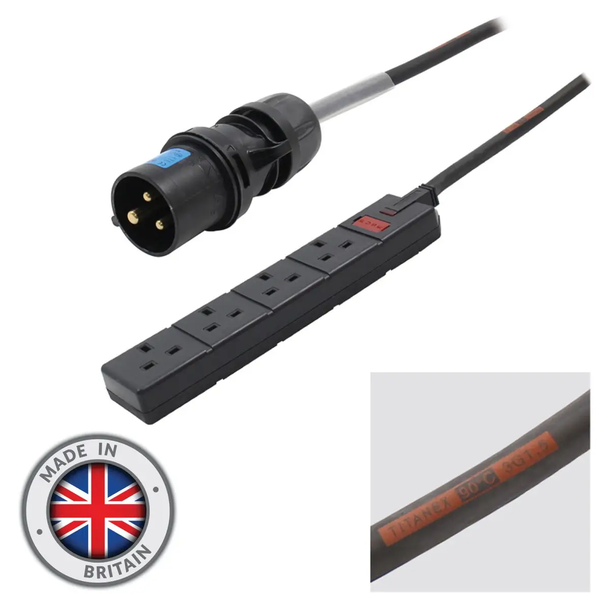 0.35m 16A Plug to 4 Gang 13A Socket Cable - CABL369