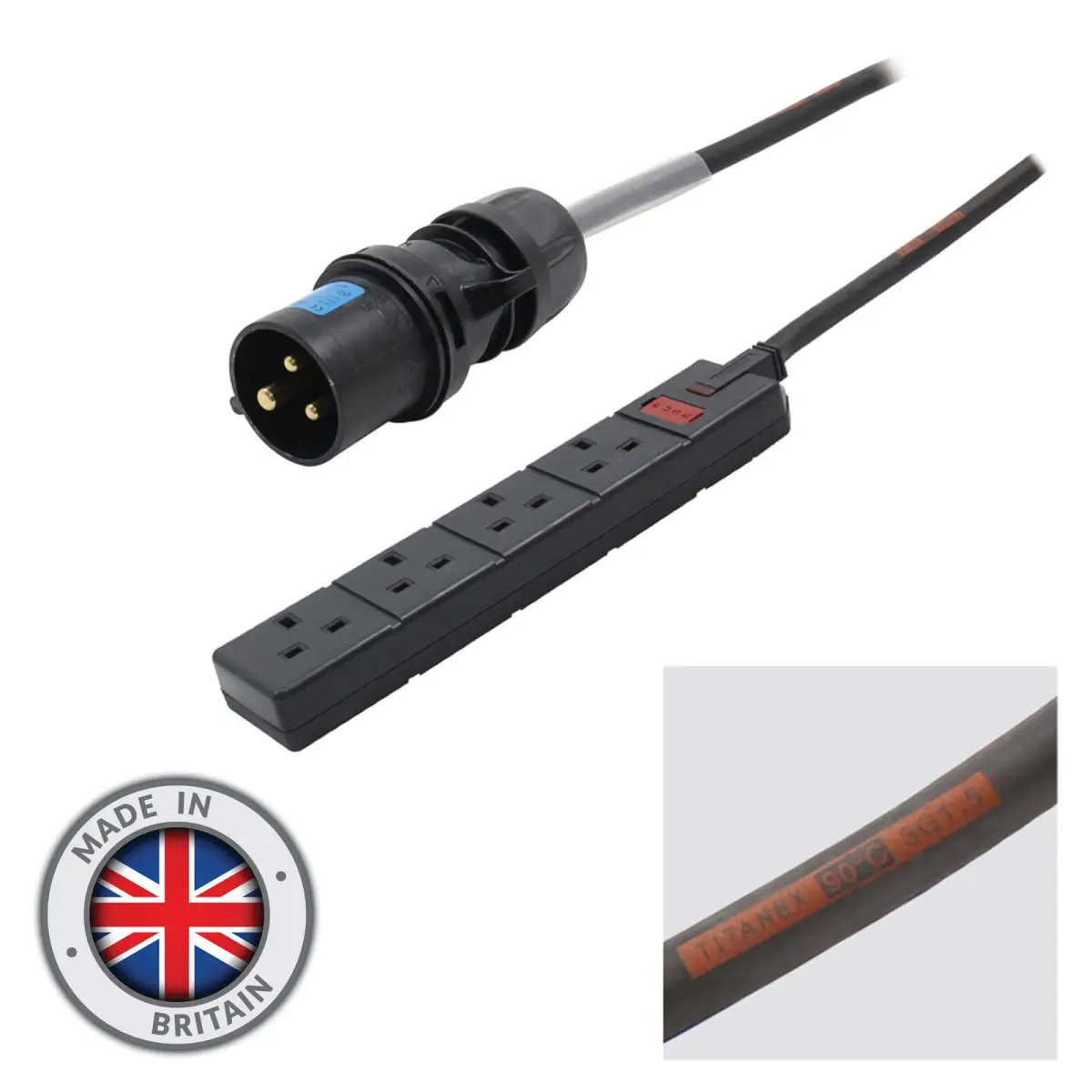 5m 16A Plug to 4 Gang 13A Socket Cable - CABL369B