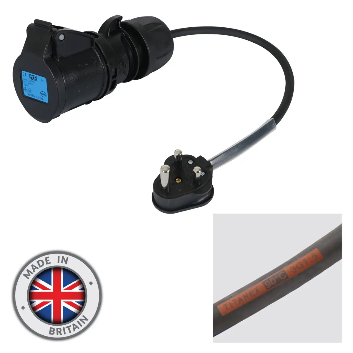 0.35m 1.5mm 15A Male – 16A Female Adaptor Cable - CABL420