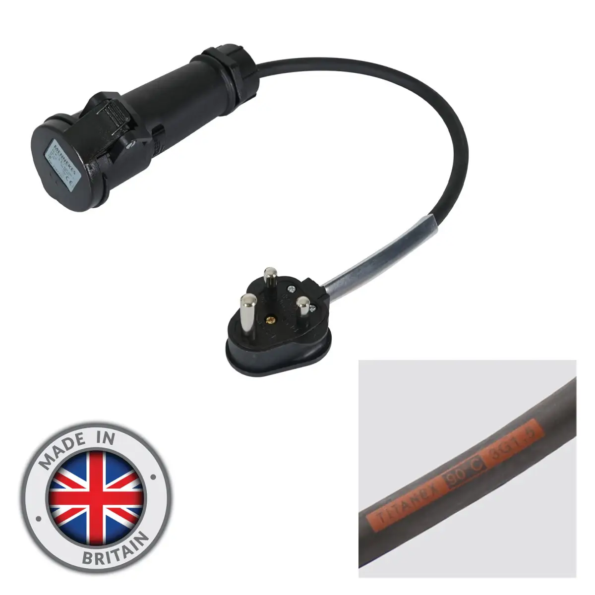 0.35m 1.5mm 15A Male – 16A Mennekes Female Adaptor Cable - CABL420M