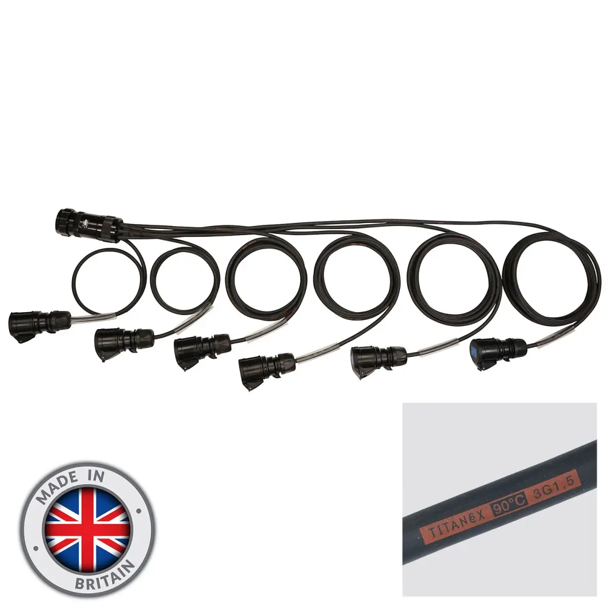 Socapex 19-Pin Male - 16A Female 1.5mm Staggered Fan-Out Cable - CABL464B