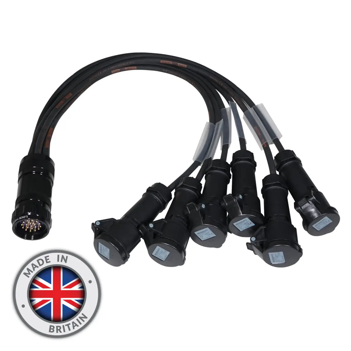 Socapex 19-Pin Male - 16A Mennekes Female 2.5mm Fan-Out Cable - CABL465M