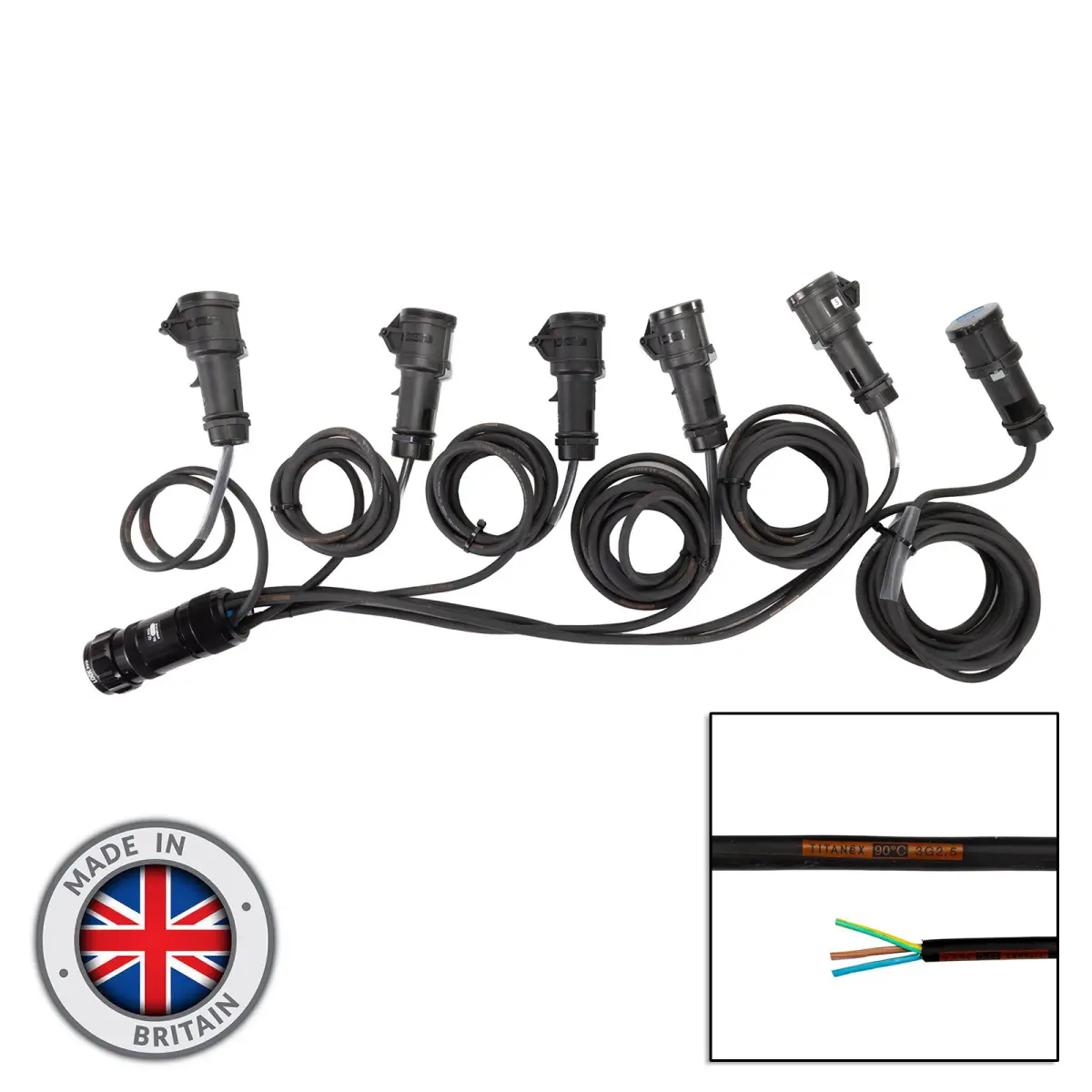 Socapex 19-Pin Male - 16A Mennekes Female 2.5mm Staggered Fan-Out Cable - CABL465MB