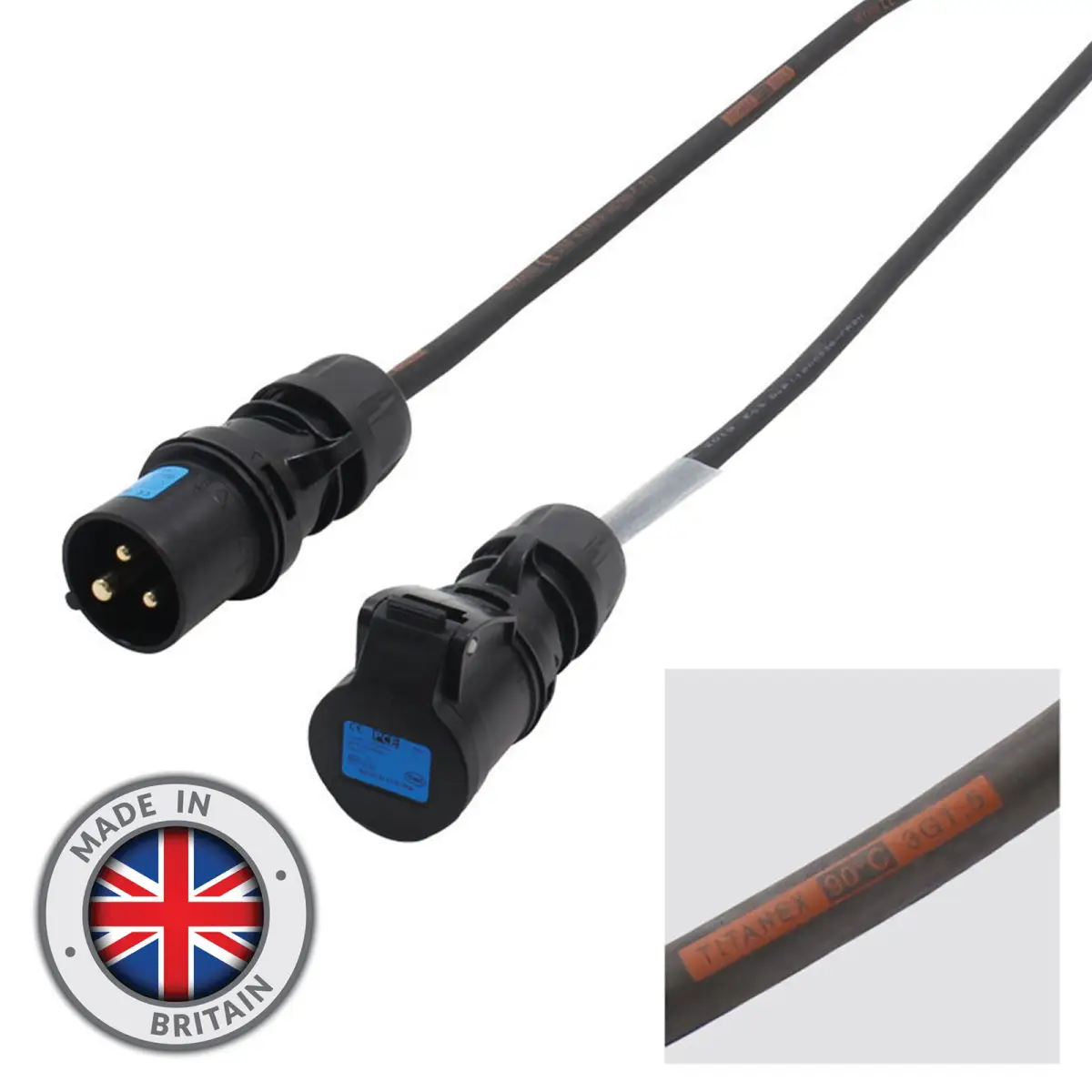 10m 1.5mm 16A Male – 16A Female Cable PCE Midnight - CABL513