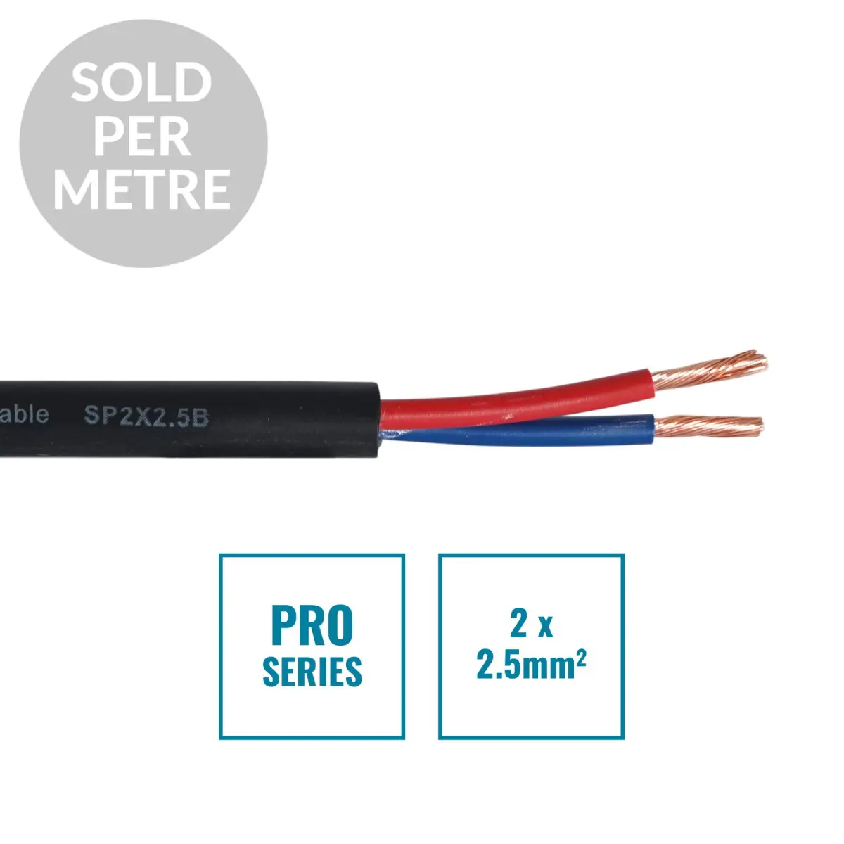 PRO 2 Core 2 x 2.5mm Speaker Cable SP2X2.5B Cut Length Black - CABL615PM