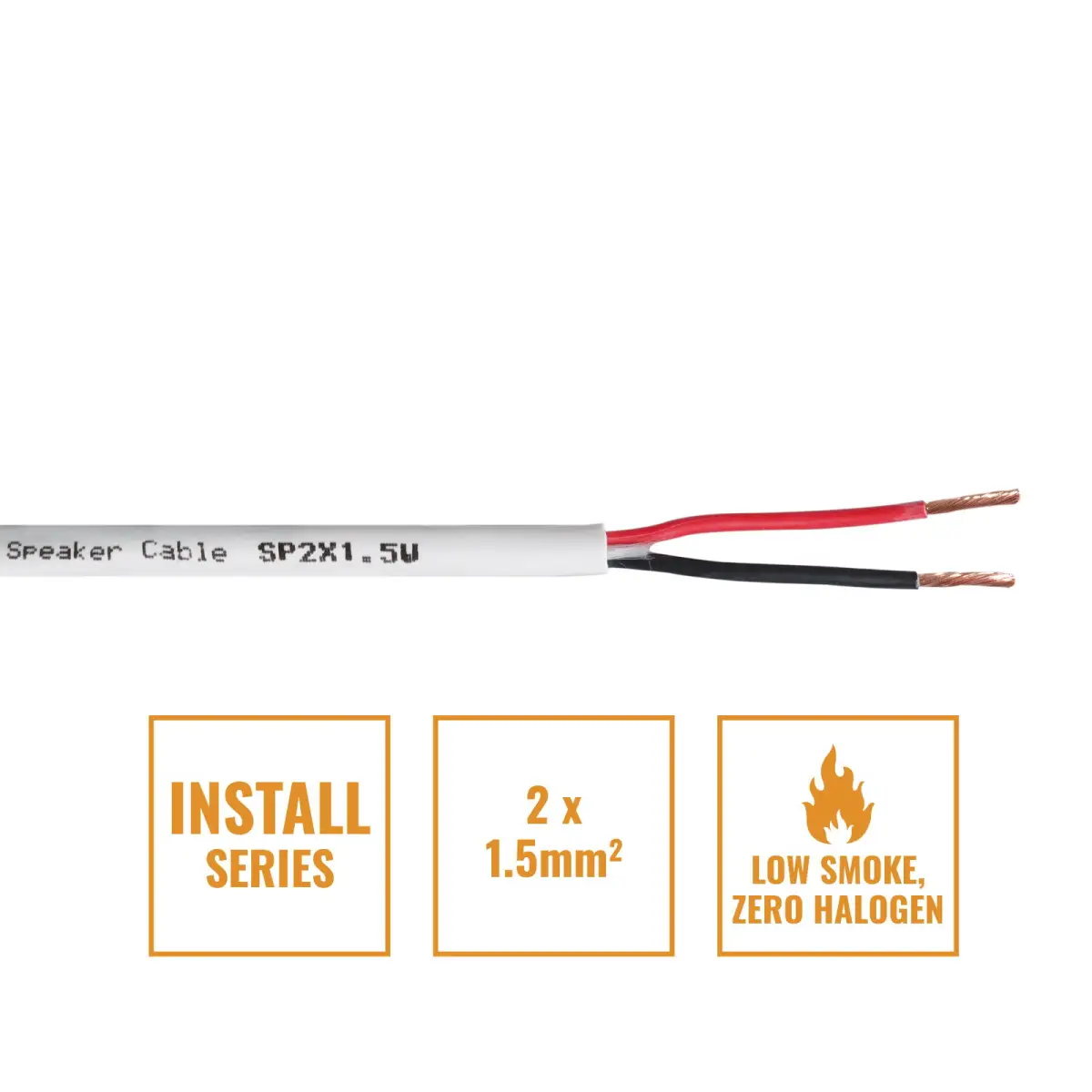 INSTALL LSZH 2 Core 2 x 1.5mm2 Speaker Cable SP2X1.5W 100m Drum White - CABL617
