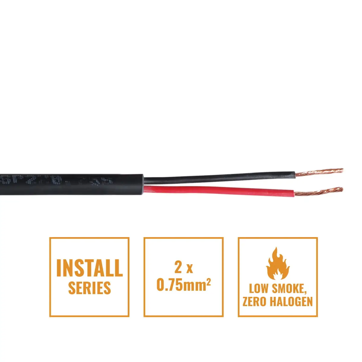INSTALL LSZH 2 Core 2 x 0.75mm2 Speaker Cable SP2X0.75B 500m Drum Black - CABL618B