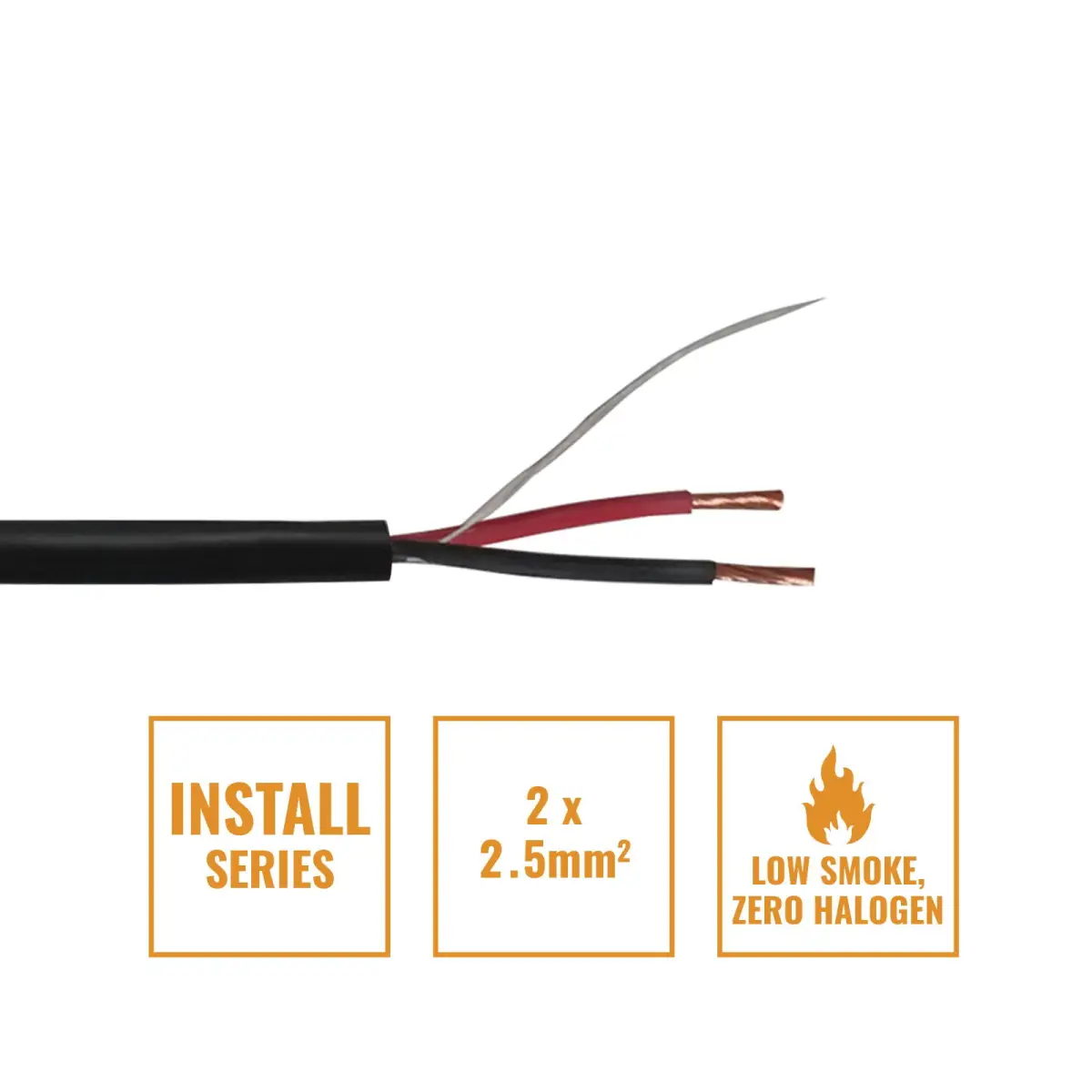 INSTALL LSZH 2 Core 2 x 2.5mm2 Speaker Cable SP2X2.5B 100m Drum Black - CABL625
