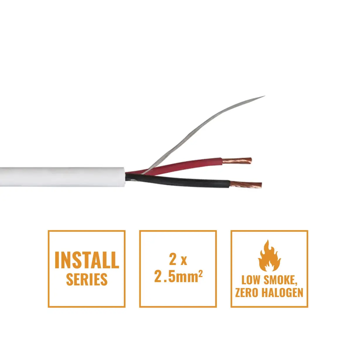 INSTALL LSZH 2 Core 2 x 2.5mm2 Speaker Cable SP2X2.5W 100m Drum White - CABL626
