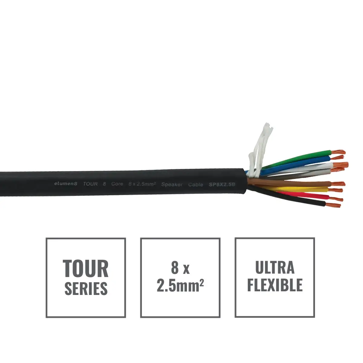 TOUR 8 Core 8 x 2.5mm2 Speaker Cable SP8X2.5B 100m Drum Black - CABL627