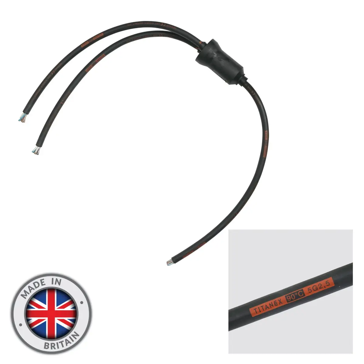 Moulded 3Ph Y Split 0.5m Tails - 2.5mm 5C to 2 x 5C Bare Ends - CABL637