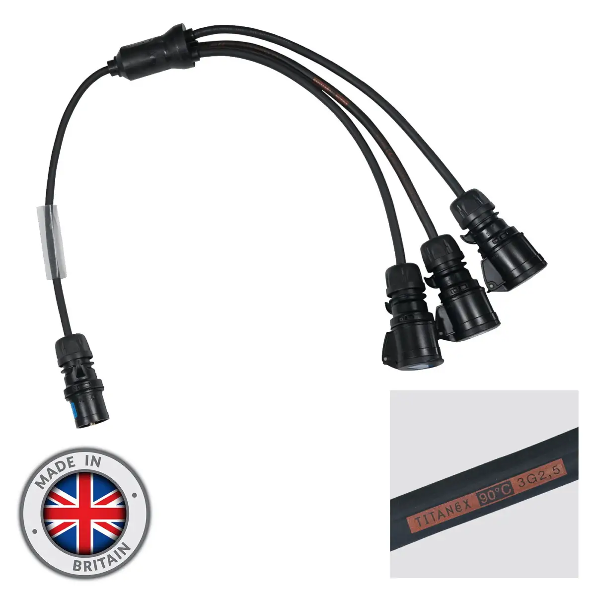 Moulded 3 Way Y Split - 2.5mm 16A PCE Connectors - CABL696