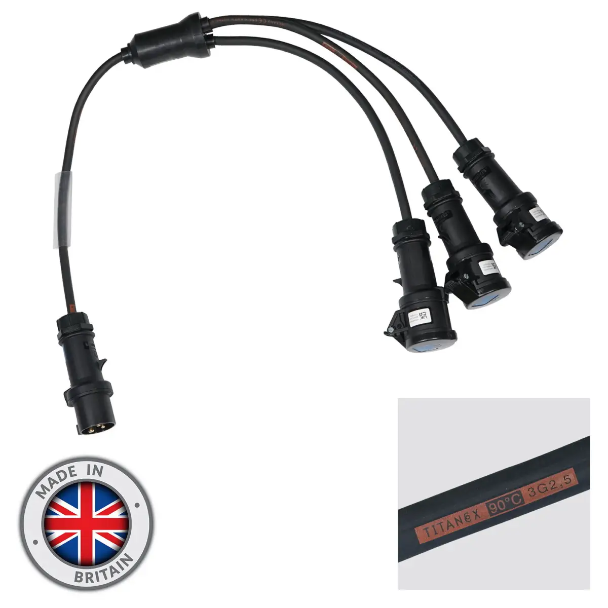 Moulded 3 Way Y Split - 2.5mm 16A Mennekes Connectors - CABL696M