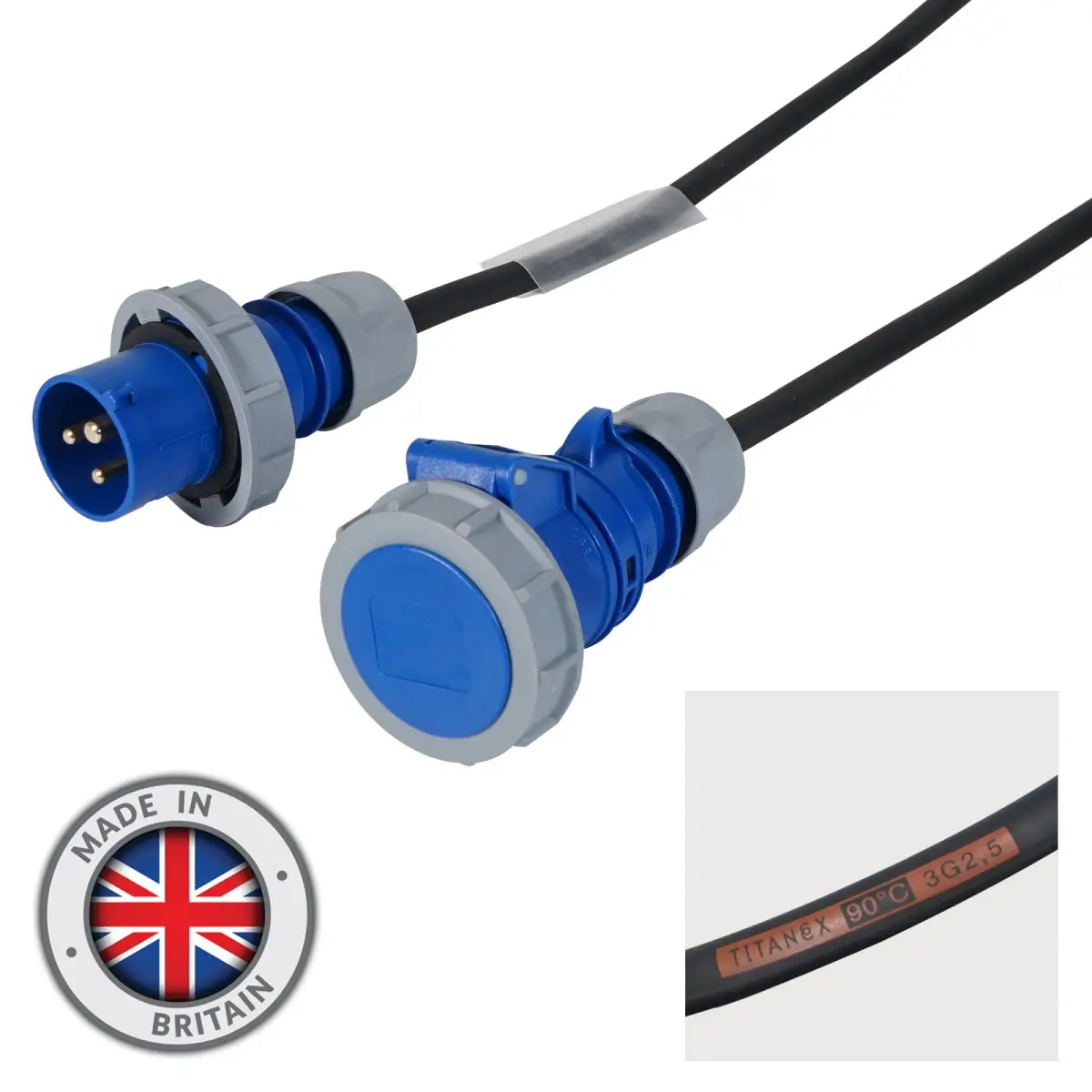 1m 2.5mm IP67 Blue 16A Male - 16A Female Cable - CABL700