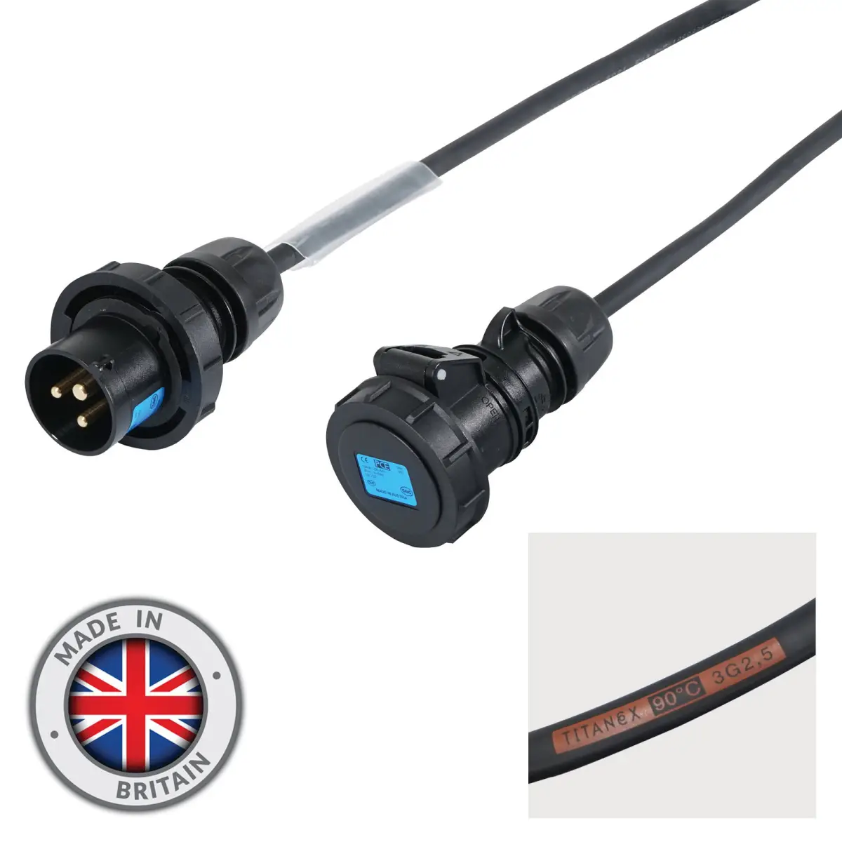 3m 2.5mm IP67 Black 16A Male - 16A Female Cable - CABL711