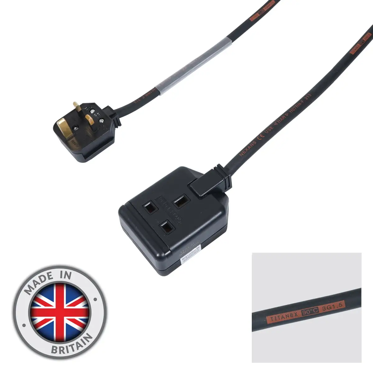 3m 1.5mm 13A Male โ 13A 1G Female Extension Cable - CABL801
