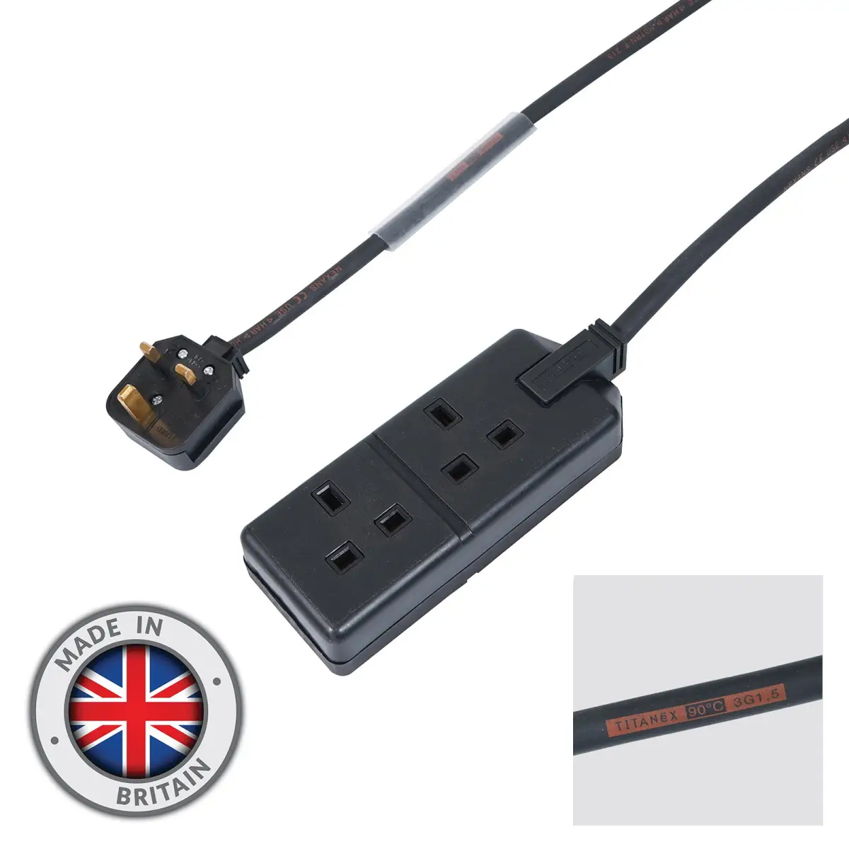 1m 1.5mm 13A Male โ 13A 2G Female Extension Cable - CABL806