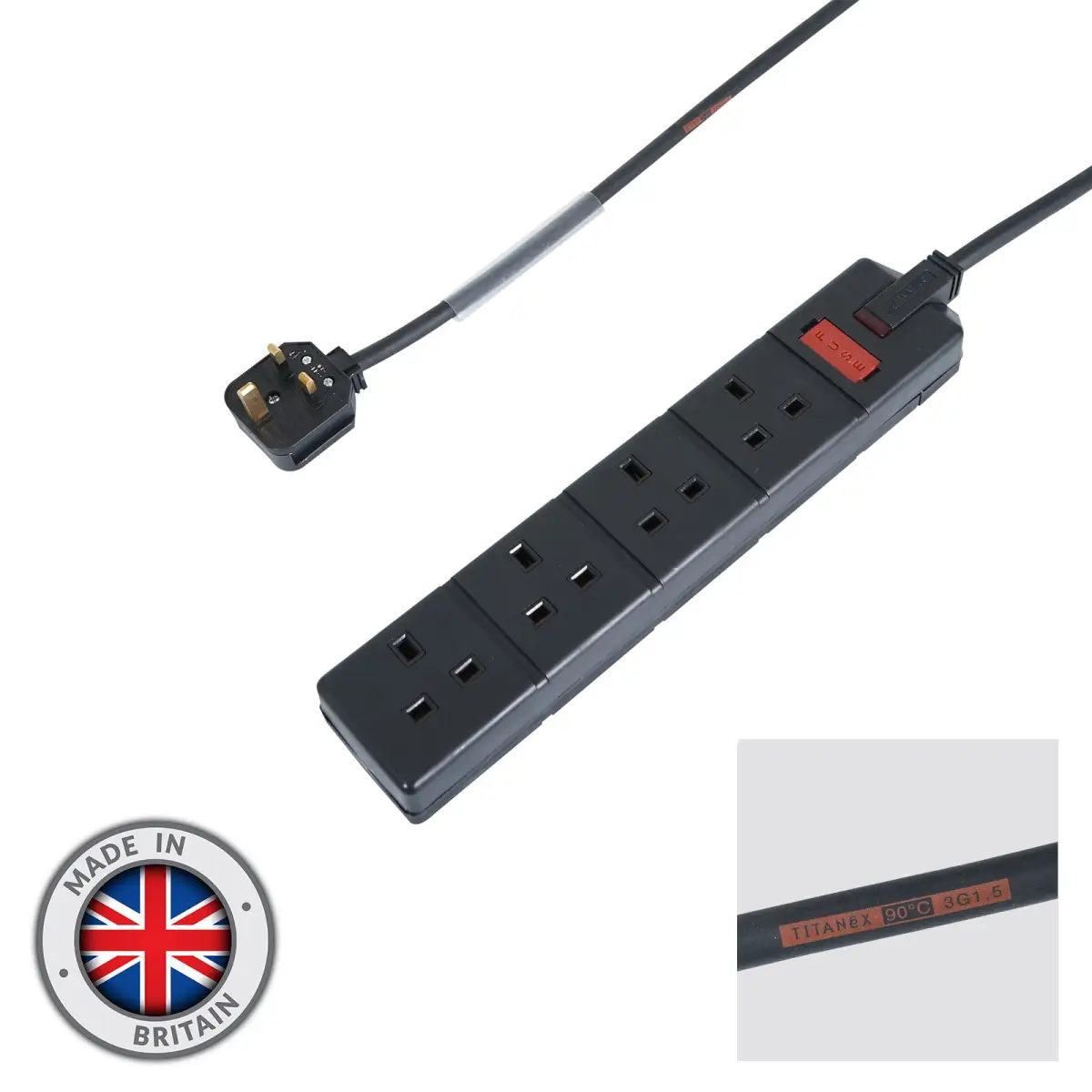 0.5m 1.5mm 13A Male โ 13A 4G Female Extension Cable - CABL813