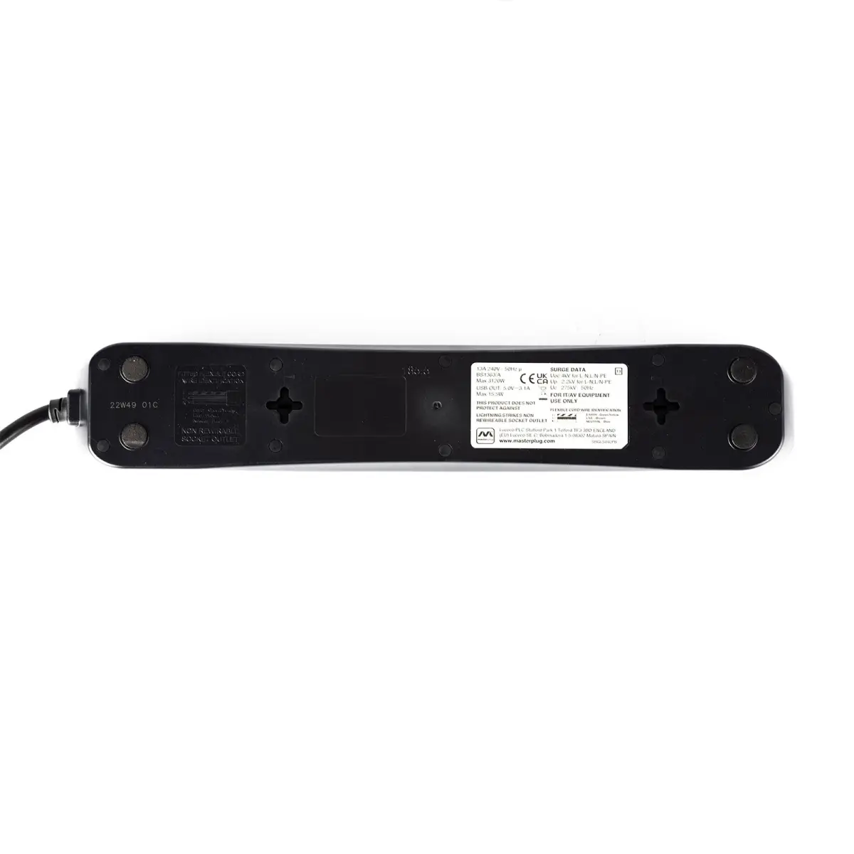 2m 13A Surge Protected 4 Gang with USB SRGLSU42PB-MP - CABL895
