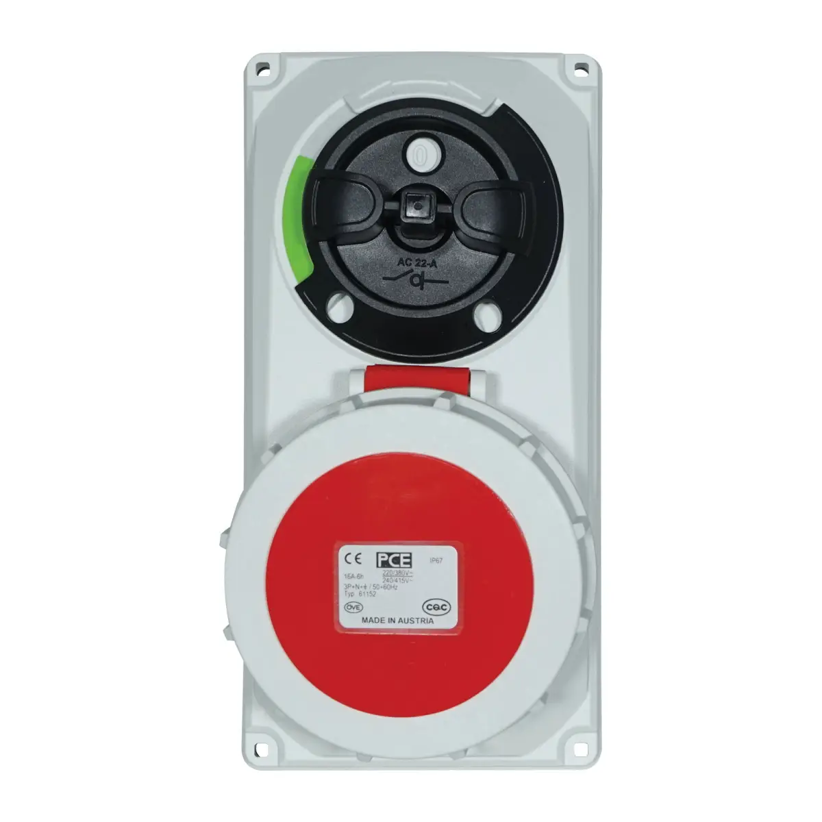 16A 415V 3P+N+E IP67 Switched Interlock Socket (61152-6) - CONN171