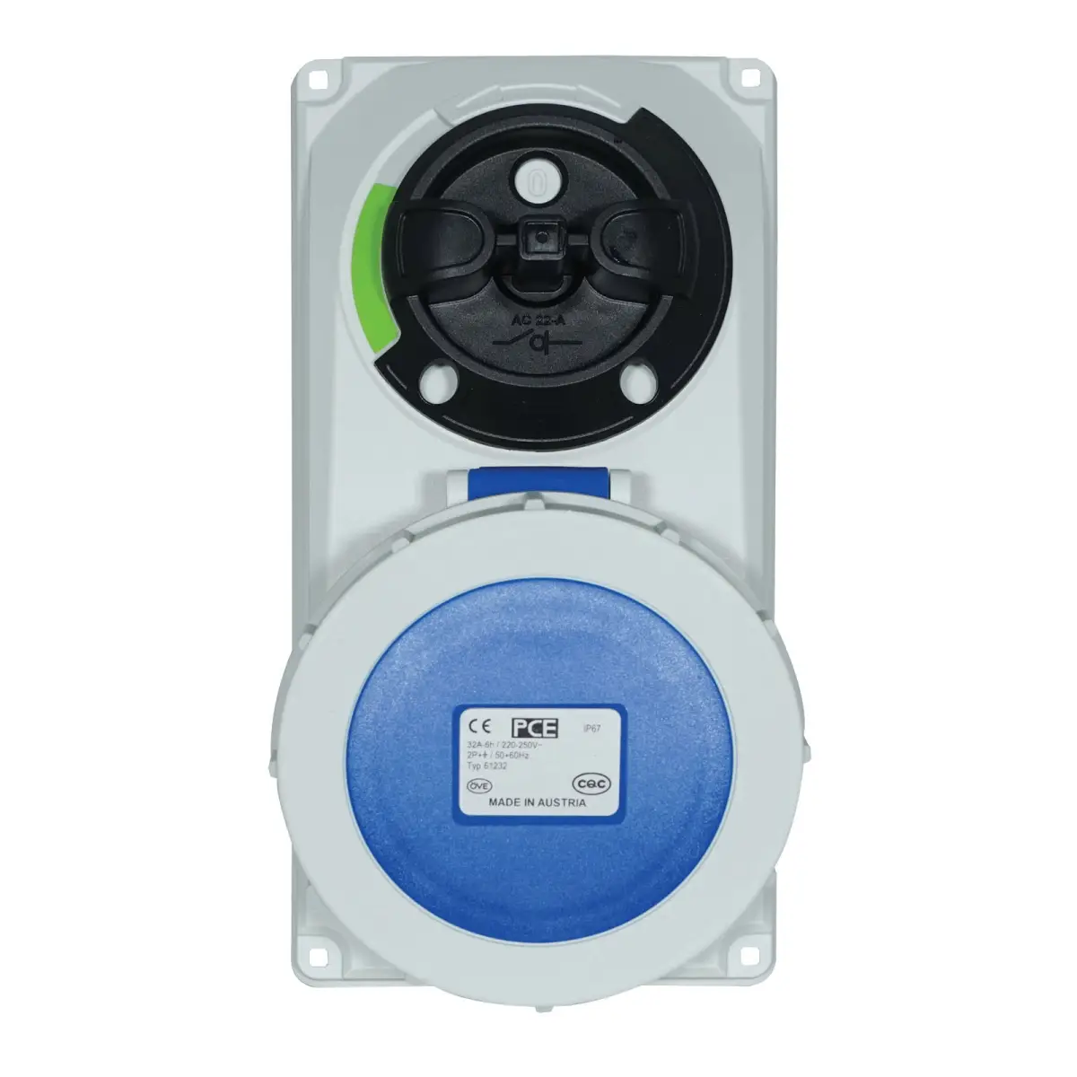 32A 230V 2P+E IP67 Switched Interlock Socket (61232-6) - CONN172