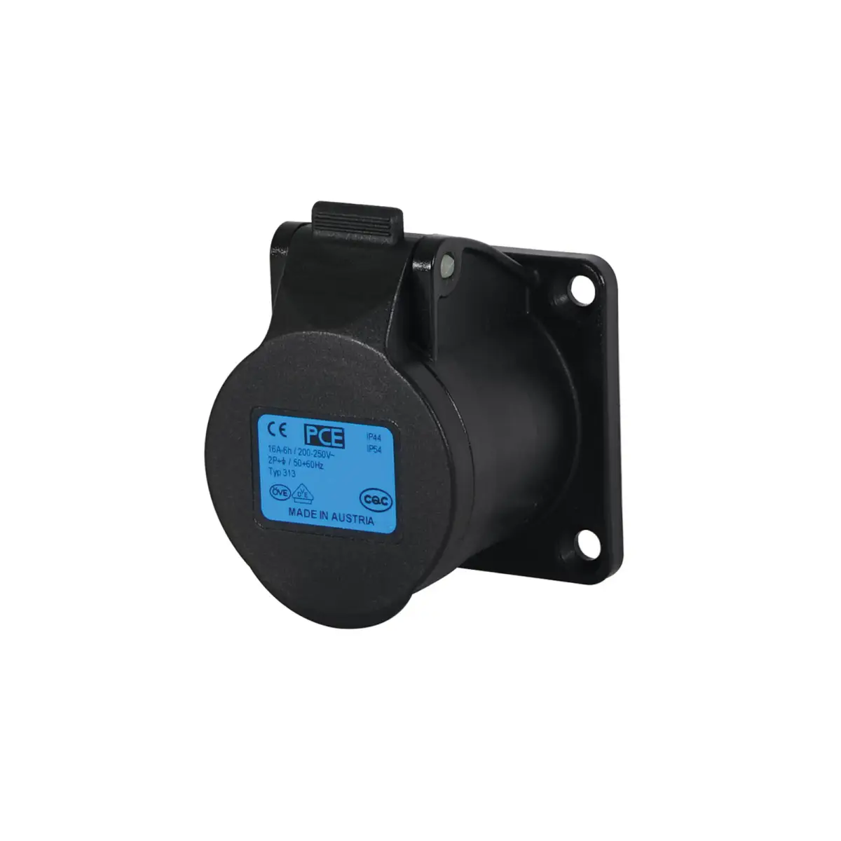 16A 230V 2P+E Panel Socket Black (313-6F6x) - CONN246