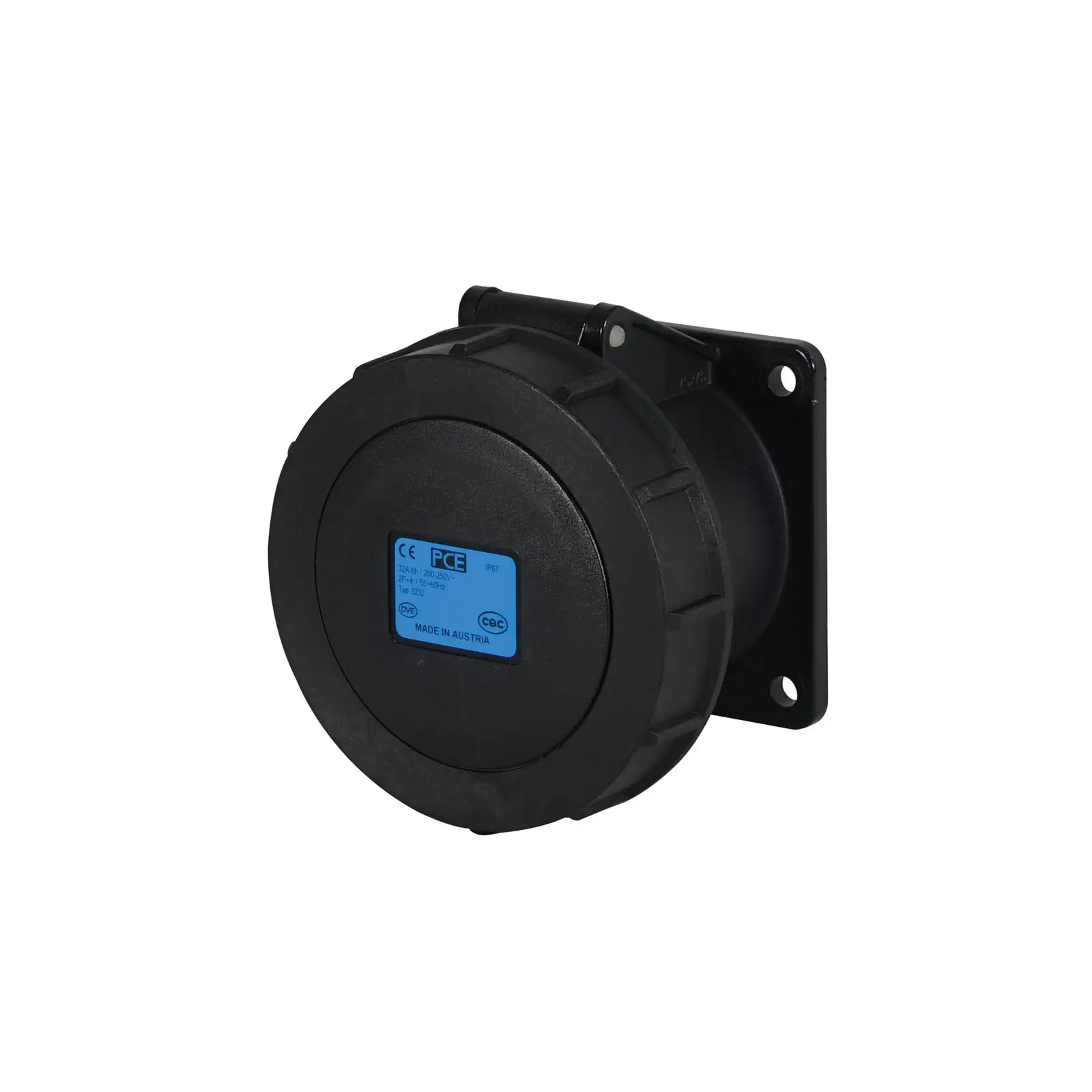 32A 230V IP67 2P+E Panel Socket Black (3232-6x) - Image 2
