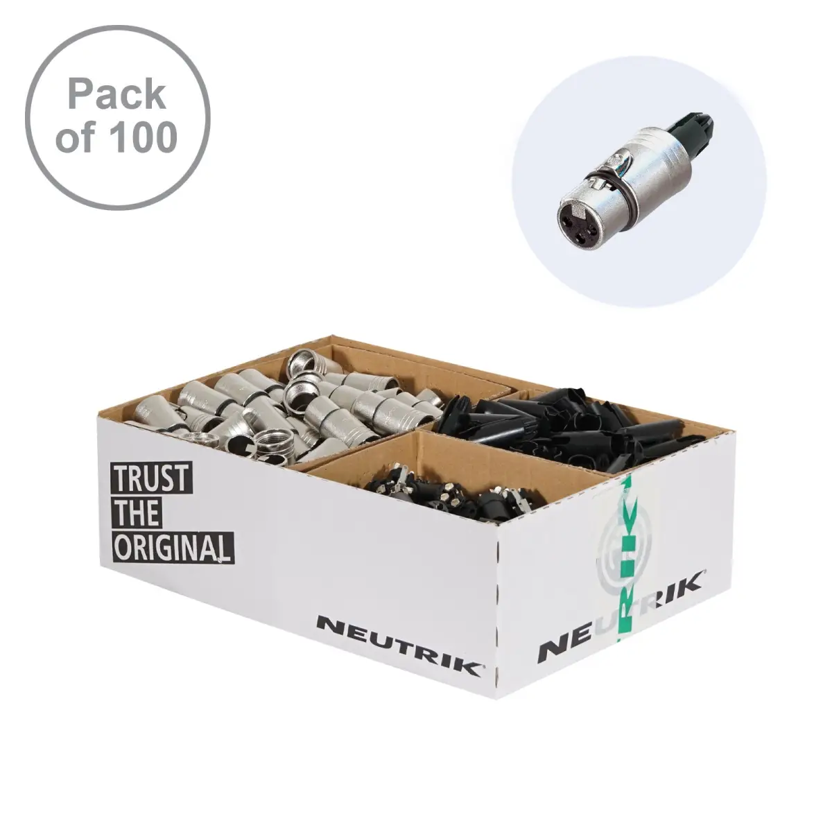 XLR 3-Pin Female Socket NC3FXX-WOB (Pack of 100) - CONN342