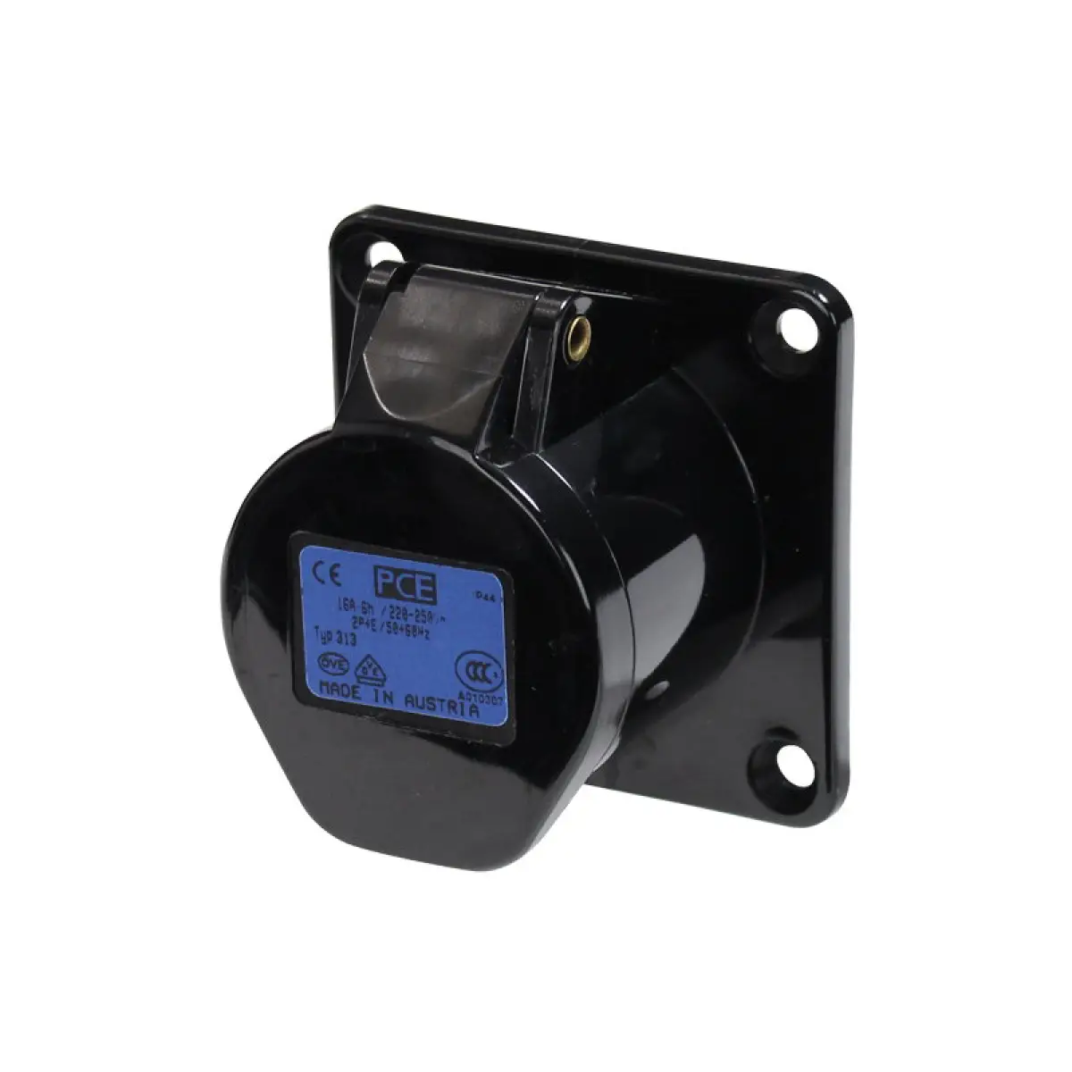 16A 230V 2P+E Black Panel Socket (313-6X) - CONN40