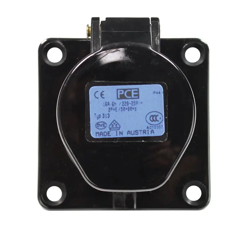 16A 230V 2P+E Black Panel Socket (313-6X) - Image 2