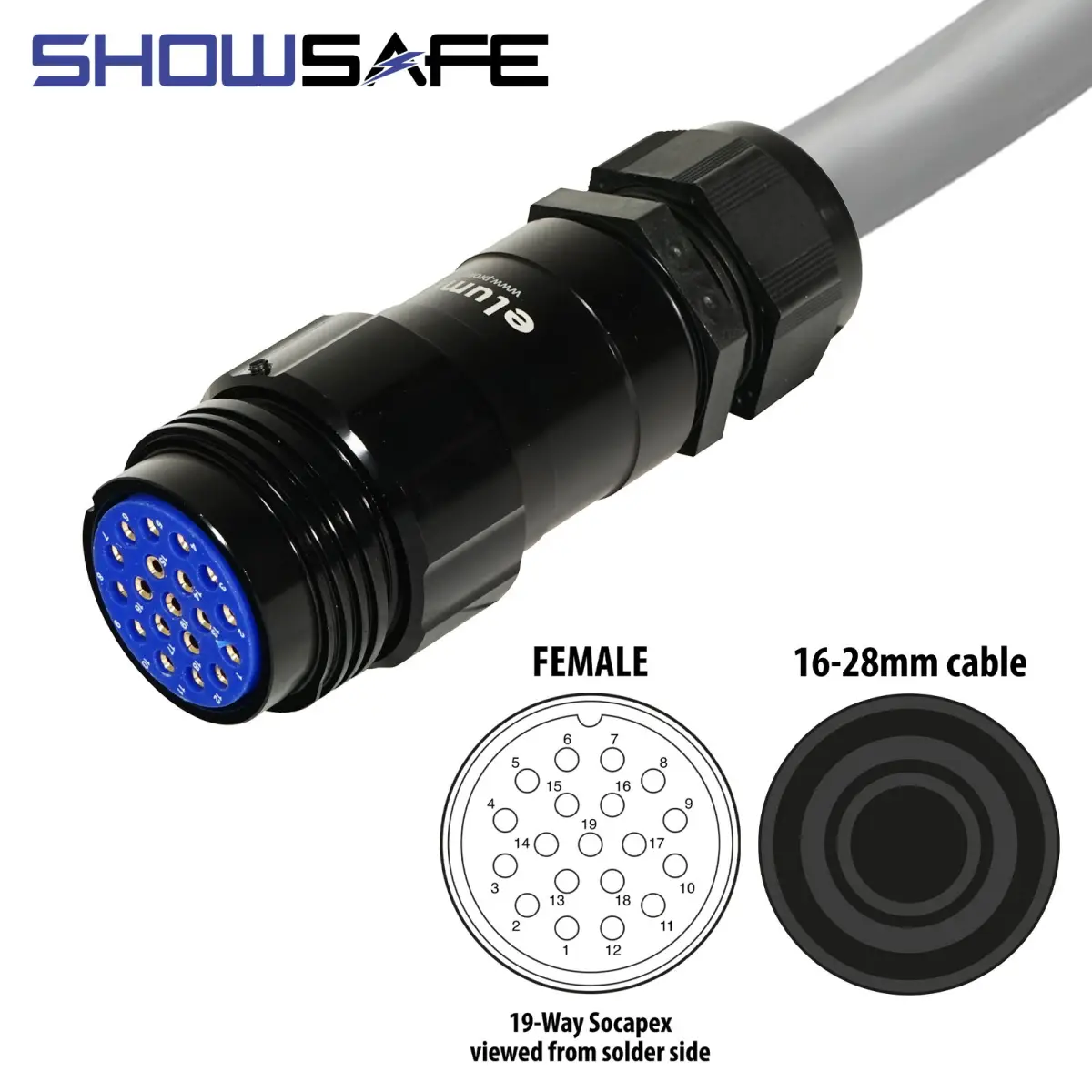Socapex 19-Pin Line Female Socket 16-28mm Numbered - CONN400A