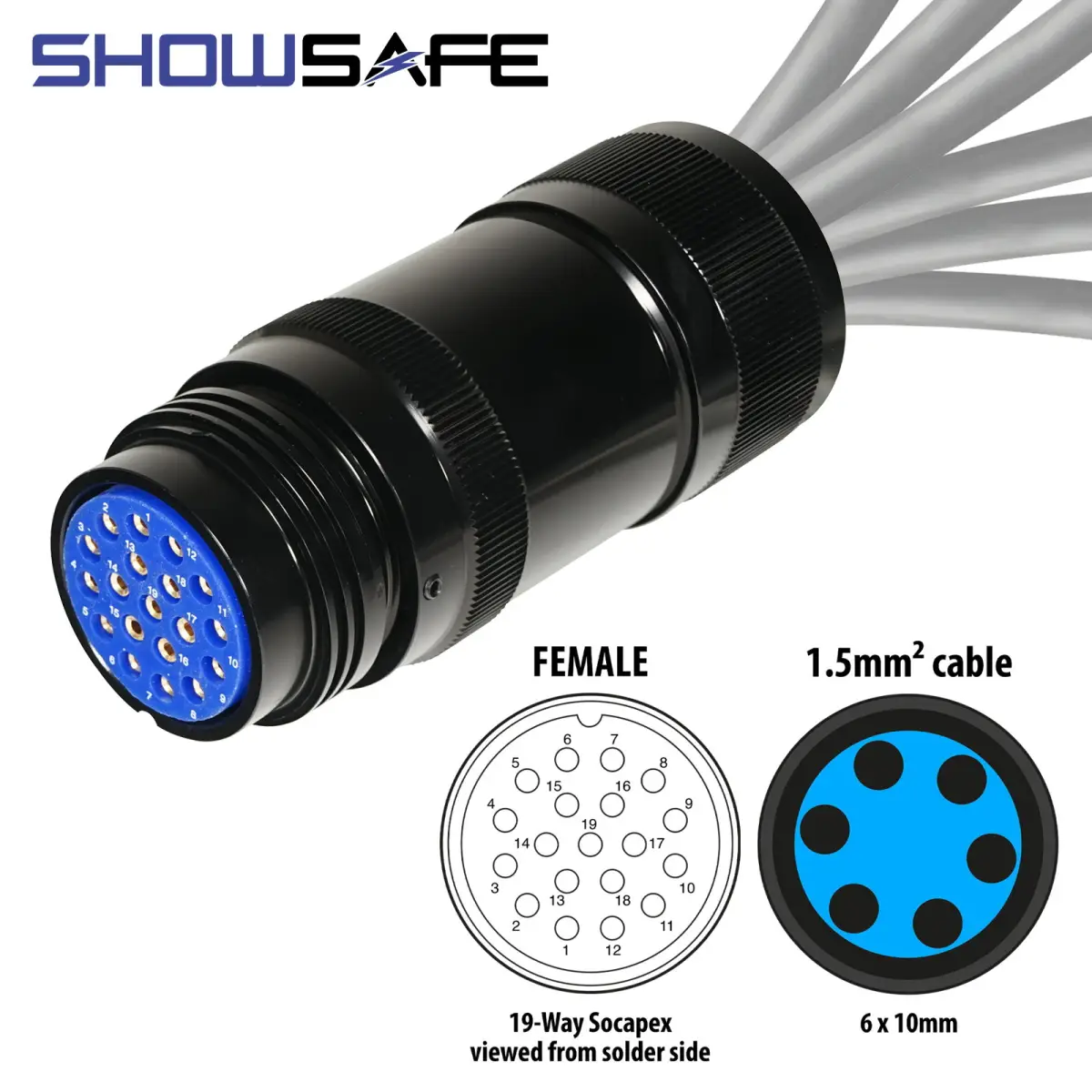 Socapex 19-Pin Line Female Socket 6 x 10mm (1.5mmยฒ cable) Numbered - CONN408A