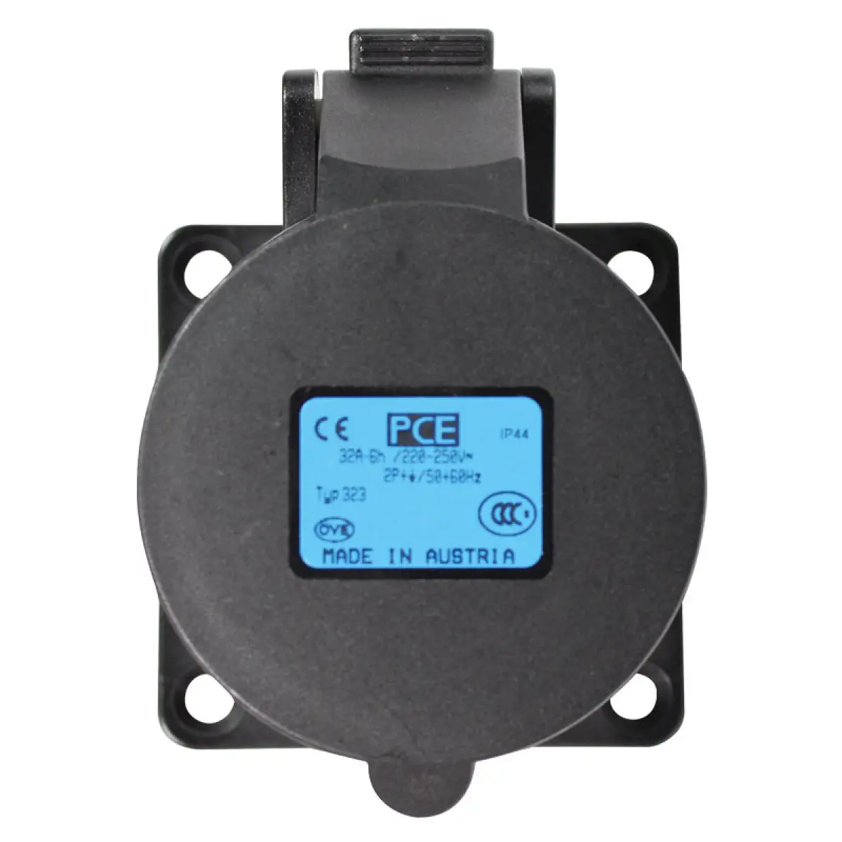 32A 230V 2P+E Black Panel Socket (323-6X) - CONN41