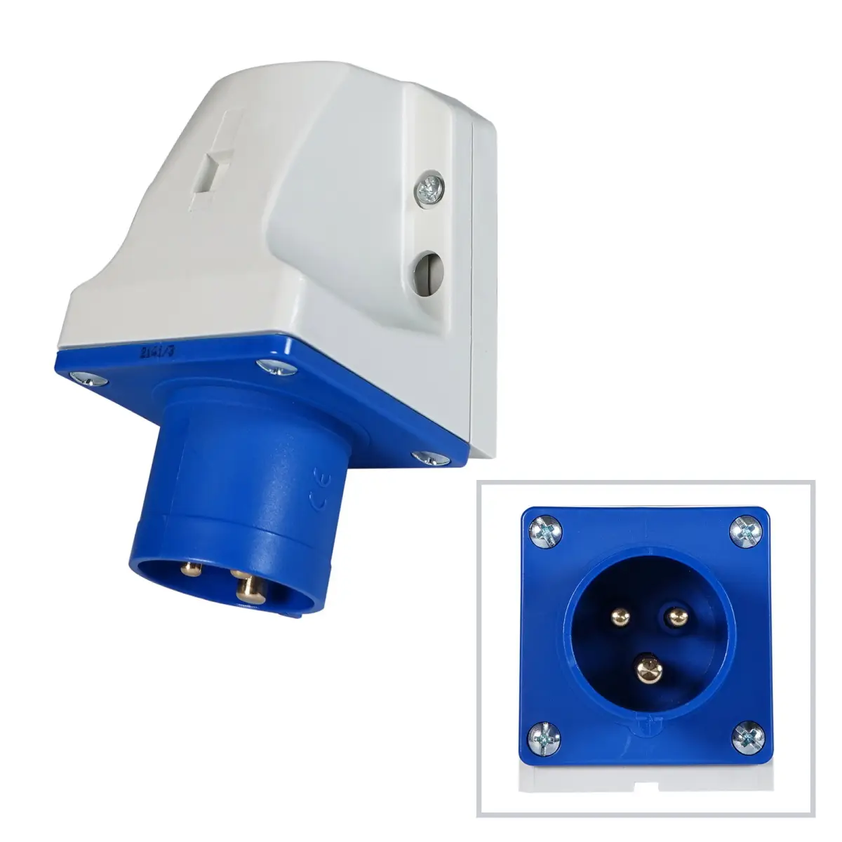 16A 230V 2P+E Wall Mount Angled Inlet (513-6) - CONN496