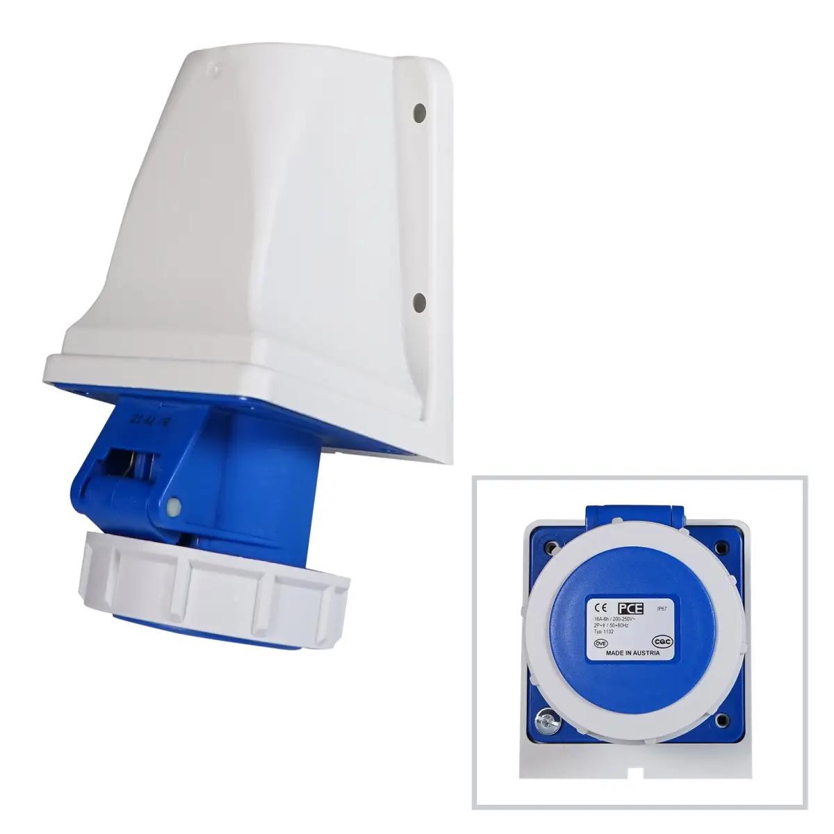 16A 230V 2P+E IP67 Wall Mount Angled Socket (1132-6) - CONN497
