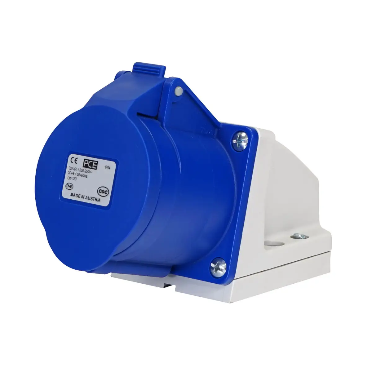 32A 230V 2P+E Wall Mount Angled Socket (123-6K) - CONN499