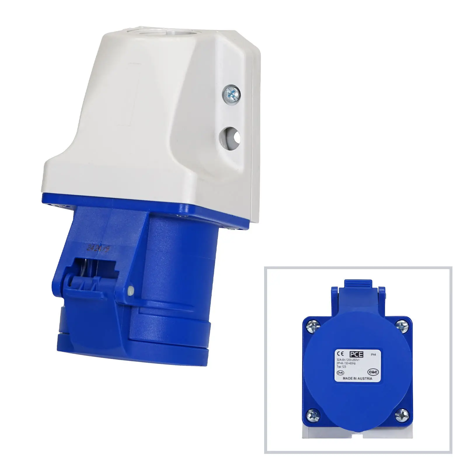 32A 230V 2P+E Wall Mount Angled Socket (123-6K) - Image 3