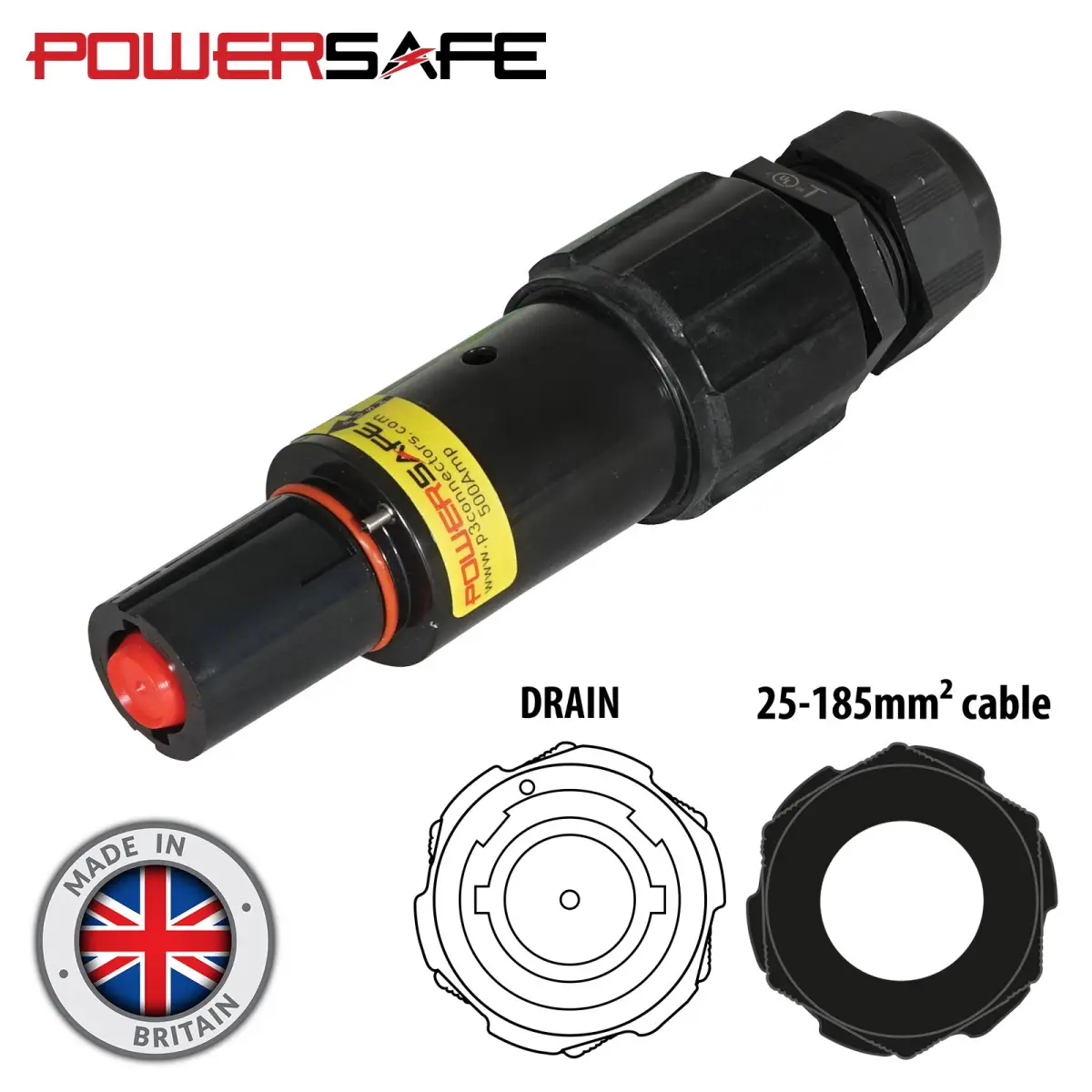 Powersafe 500A Line Drain 120mm2 L2 Black - CONN603