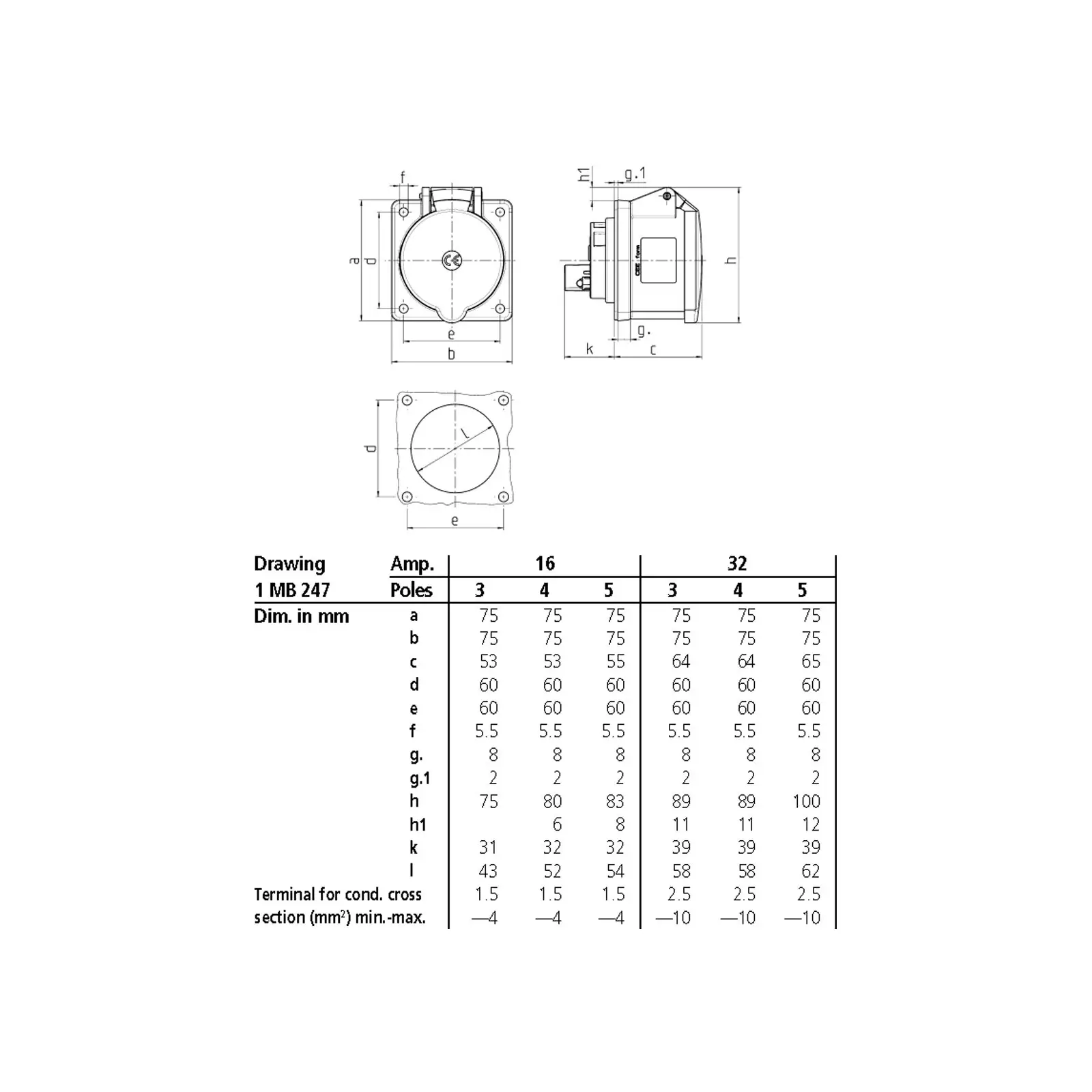 32A 110V 2P+E IP44 Panel Socket (1394/OEM) - Image 3