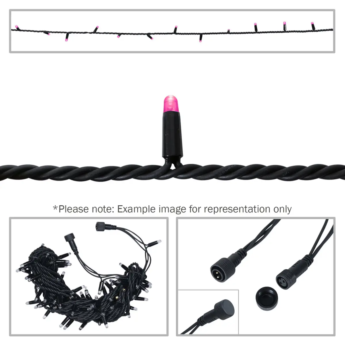 Rubber Connectableย Dimmableย LED String Lights Pink 20m - ELUM679