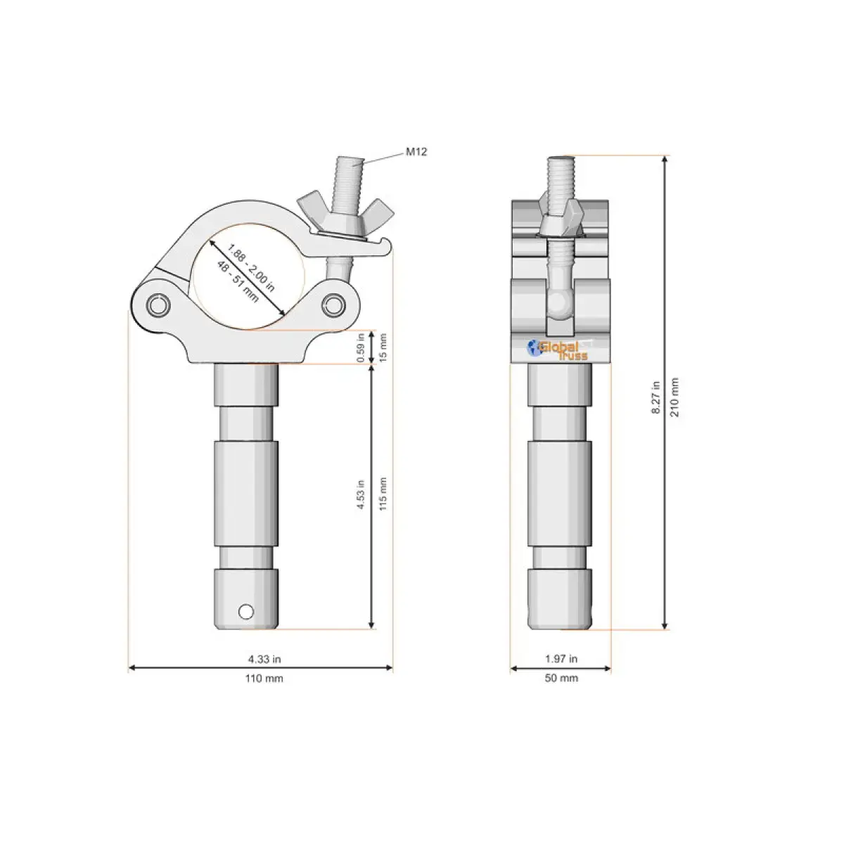 50mm Half Coupler with 28mm Spigot (Big Ben) (822) - GL3009