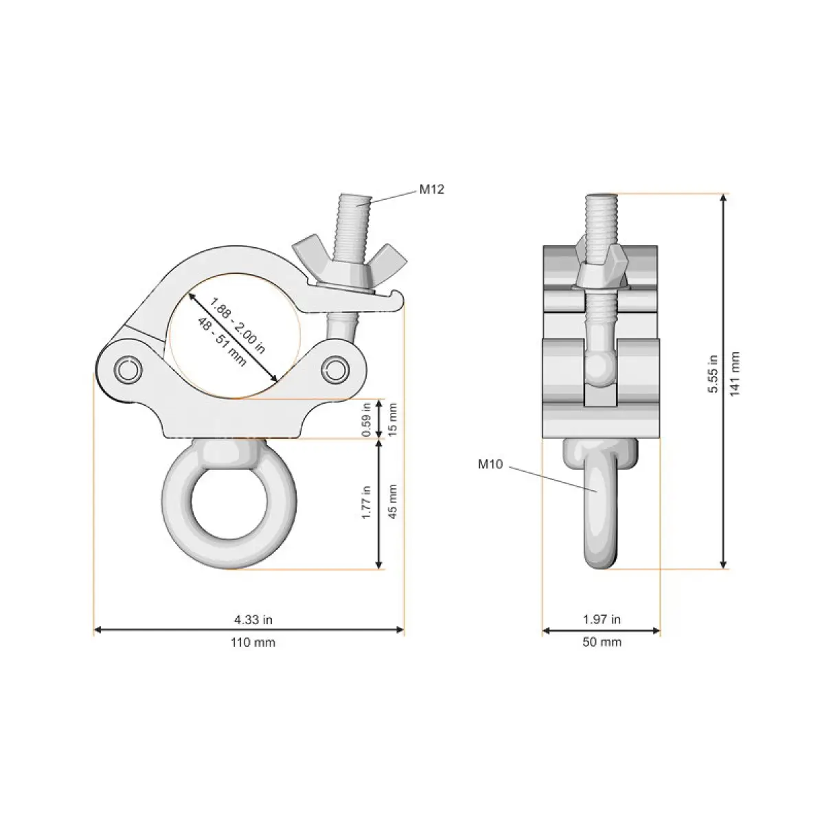 Coupler with Eye Nut Black (5033-B) - GL3013B