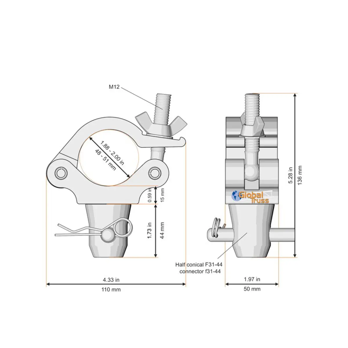 Half Coupler to PL Half Conical Black for F31/F32/F33/F34 (5034-PLB) - GL3015B