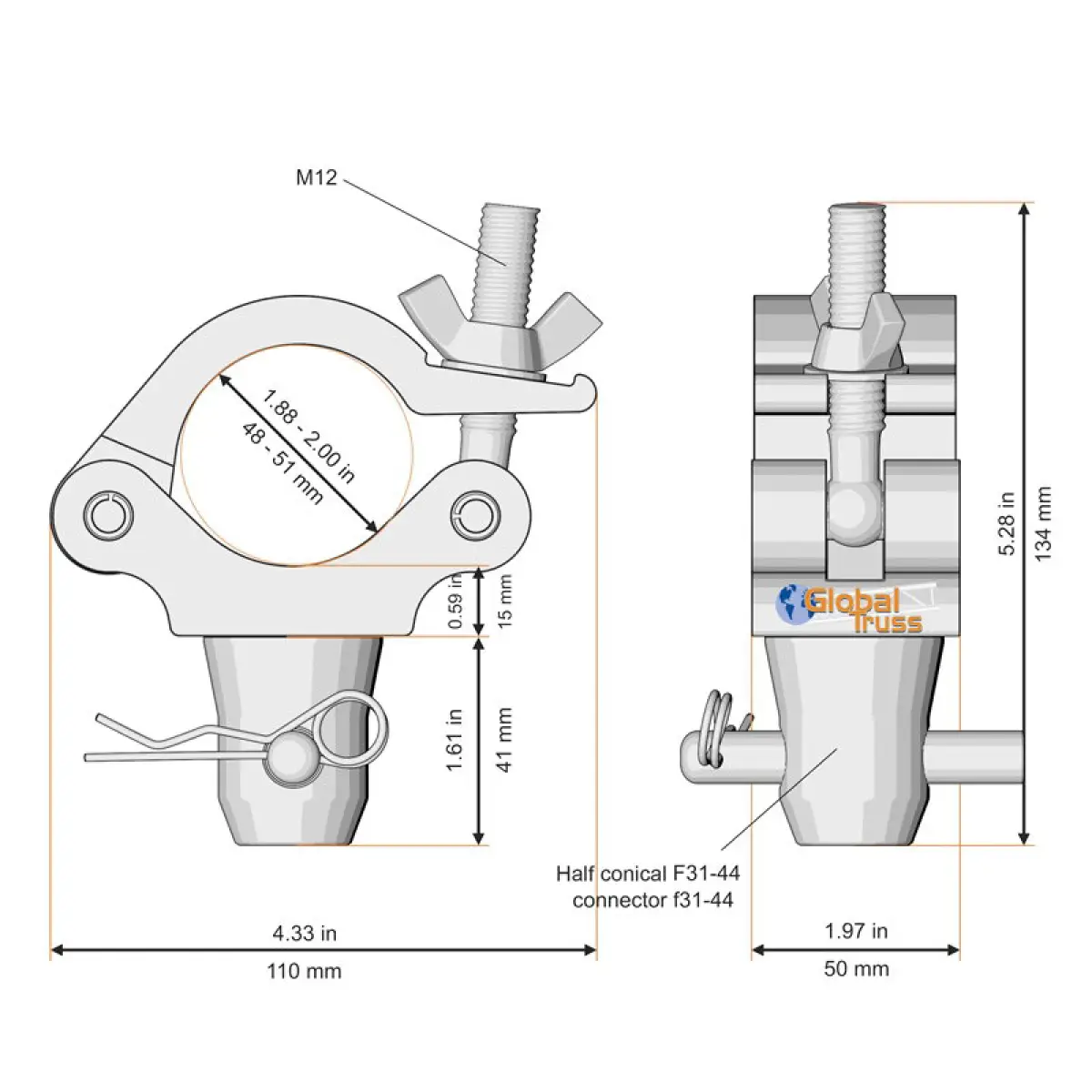 Half Coupler to Standard Half Conical for F31/F32/F33/F34 (5034) - GL3015S