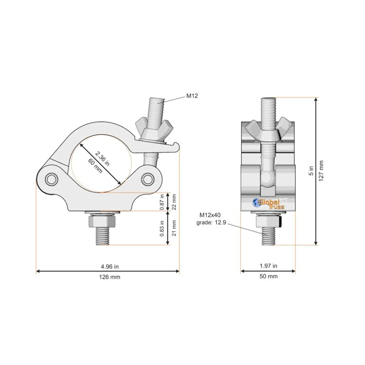 Half Coupler 60mmร Silver (828-60) - GL3035