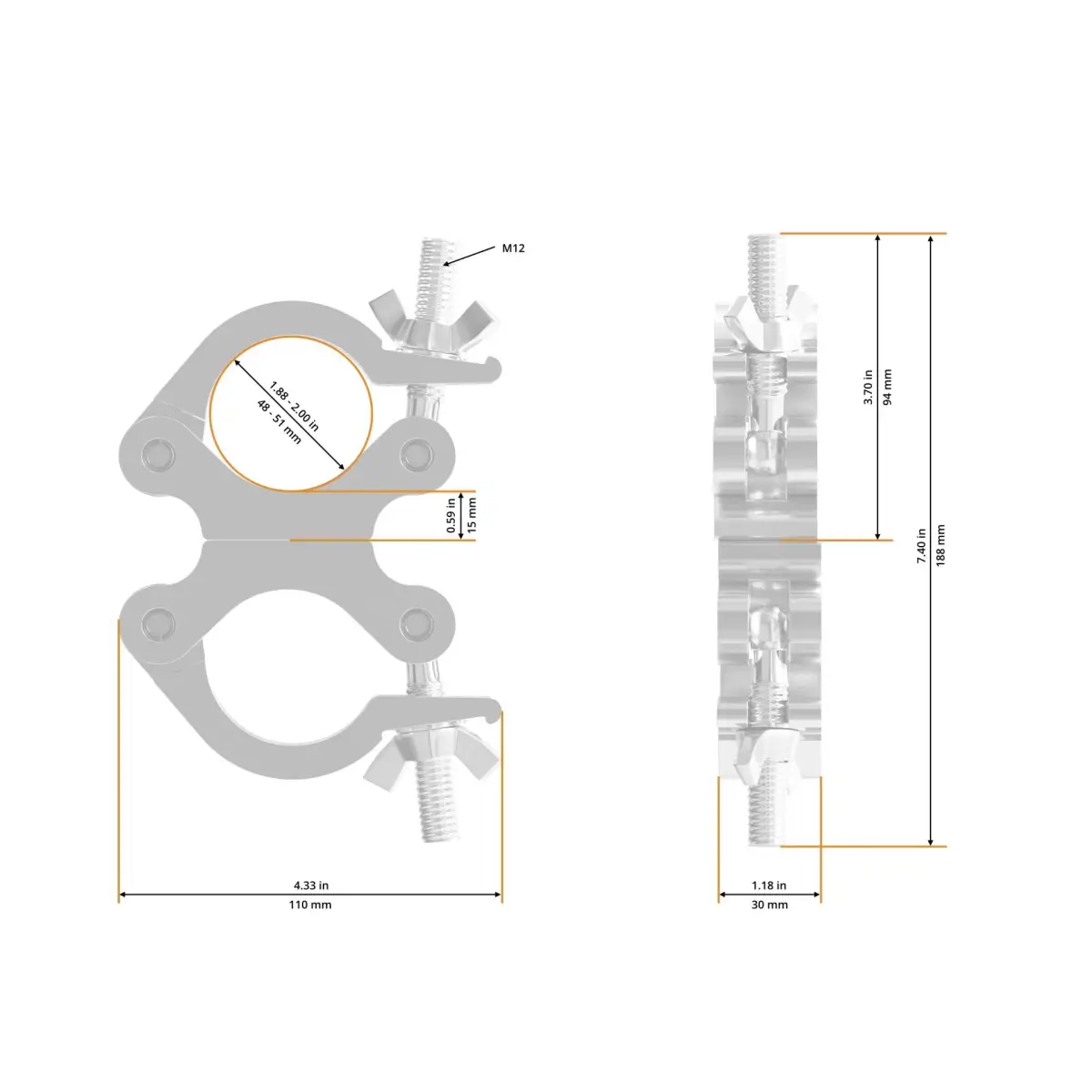 Narrow Swivel Coupler Silver 48-51/50Ø 250Kg (5025) - GL3074