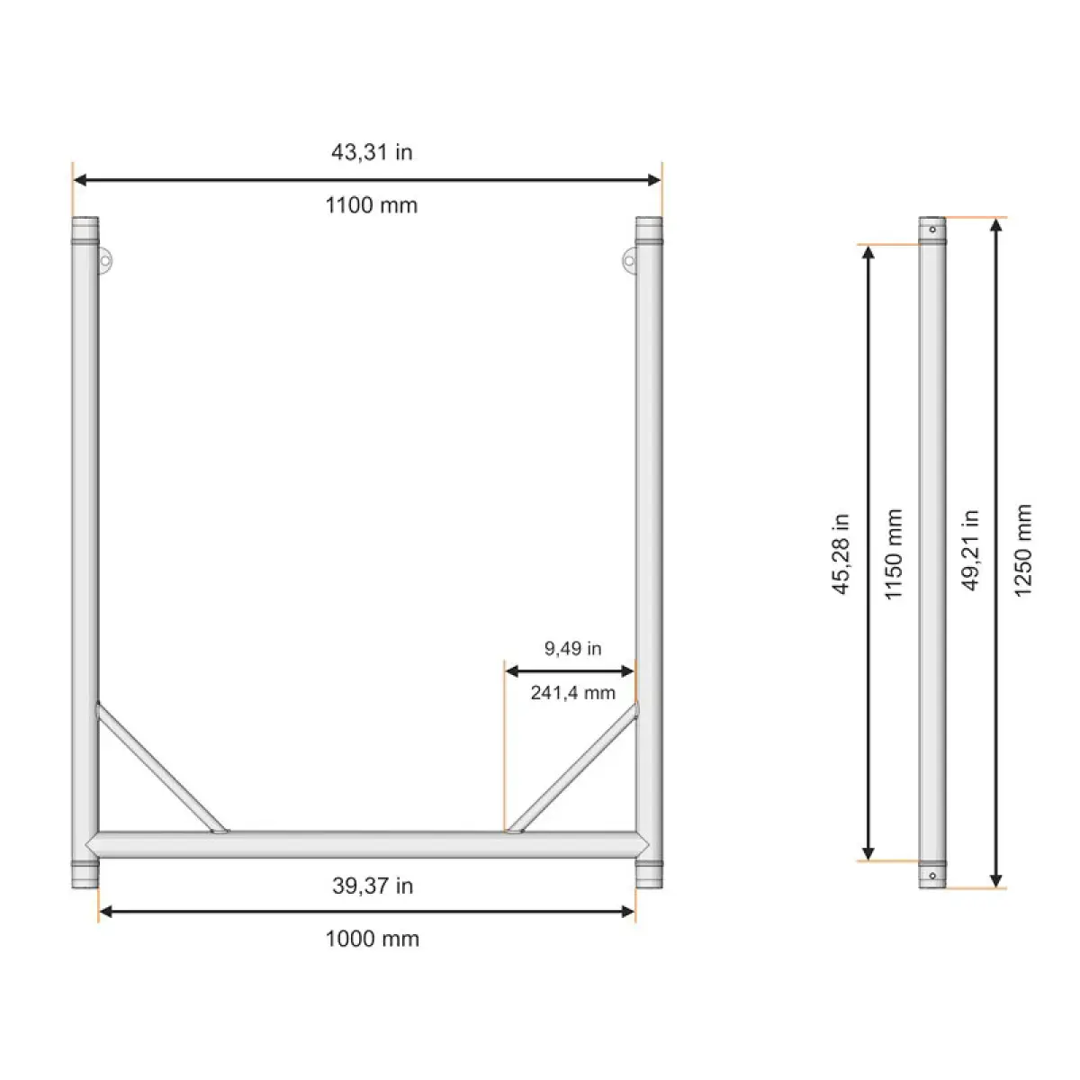 F31PL Modular U Frame Stage Black 1000mm (F62125D PL) - GLF62125DPLB