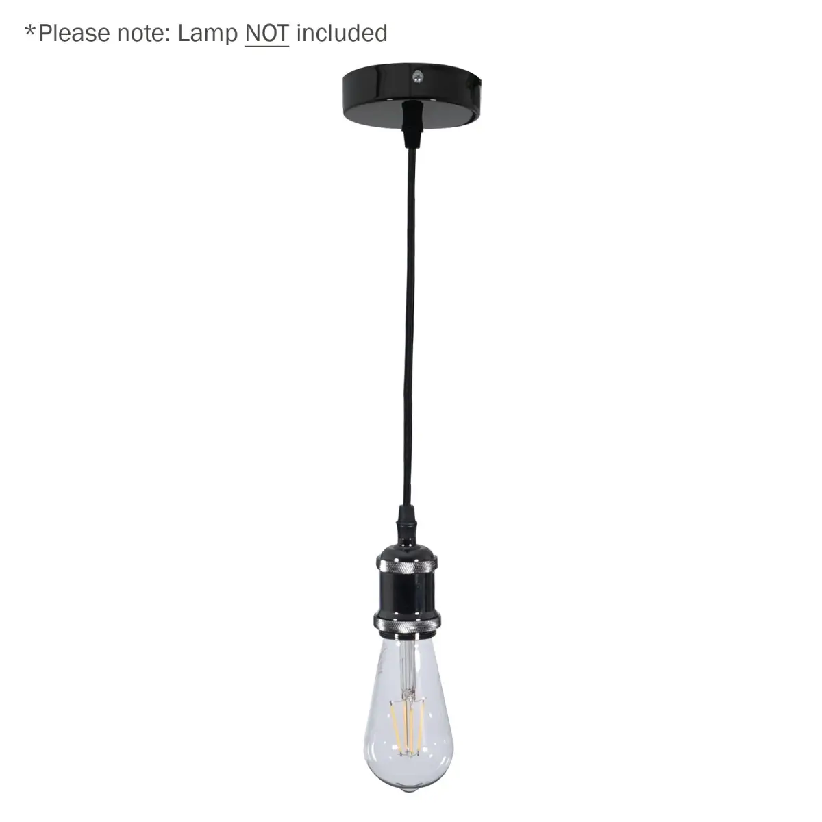 E27 Pendant Kit - Black Chrome with Black Fabric Cord - PENDANT/ES/BLACK/CHROME