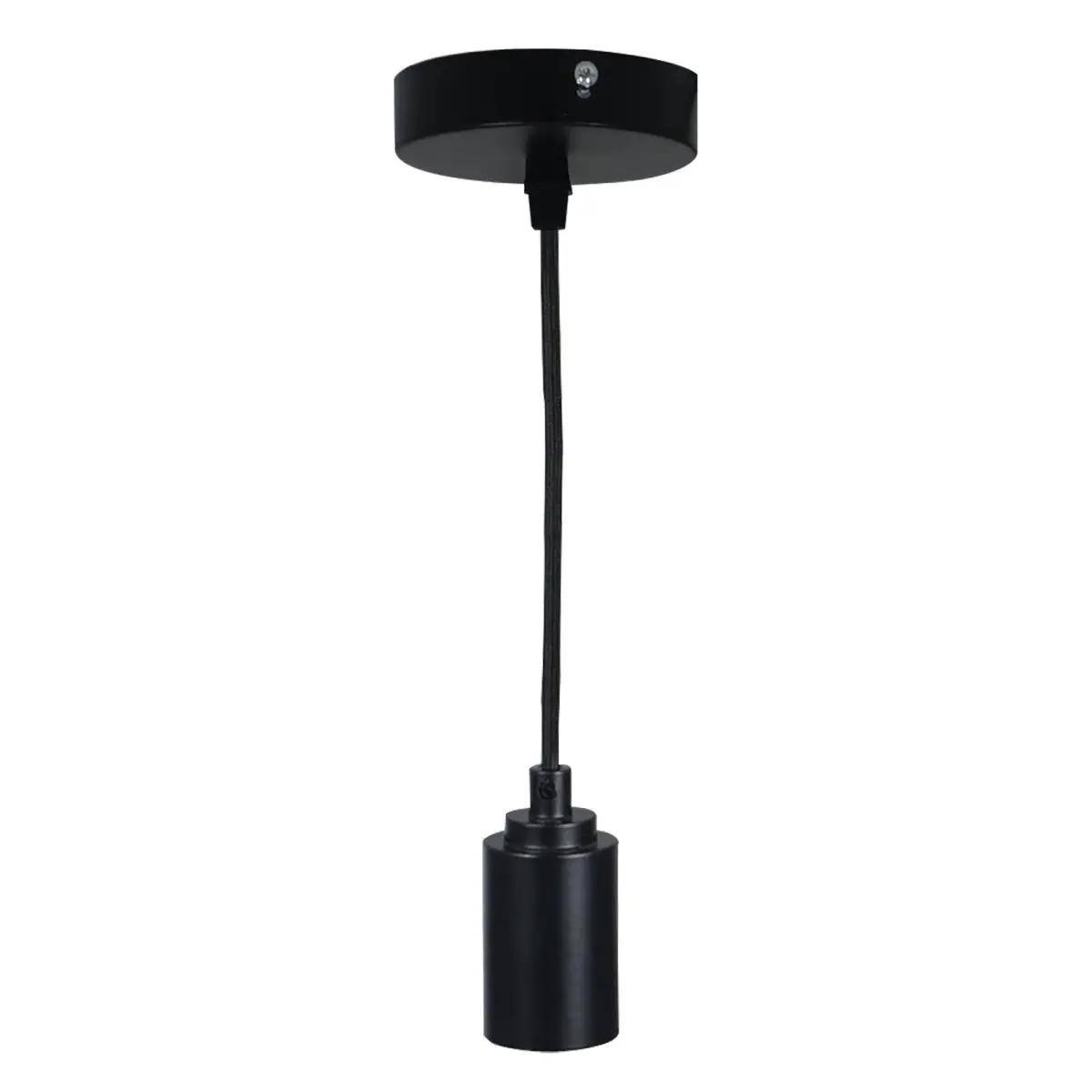 E27 Pendant Kit - Black Matt with Black Fabric Cord - PENDANT/ES/BLACK/MATT